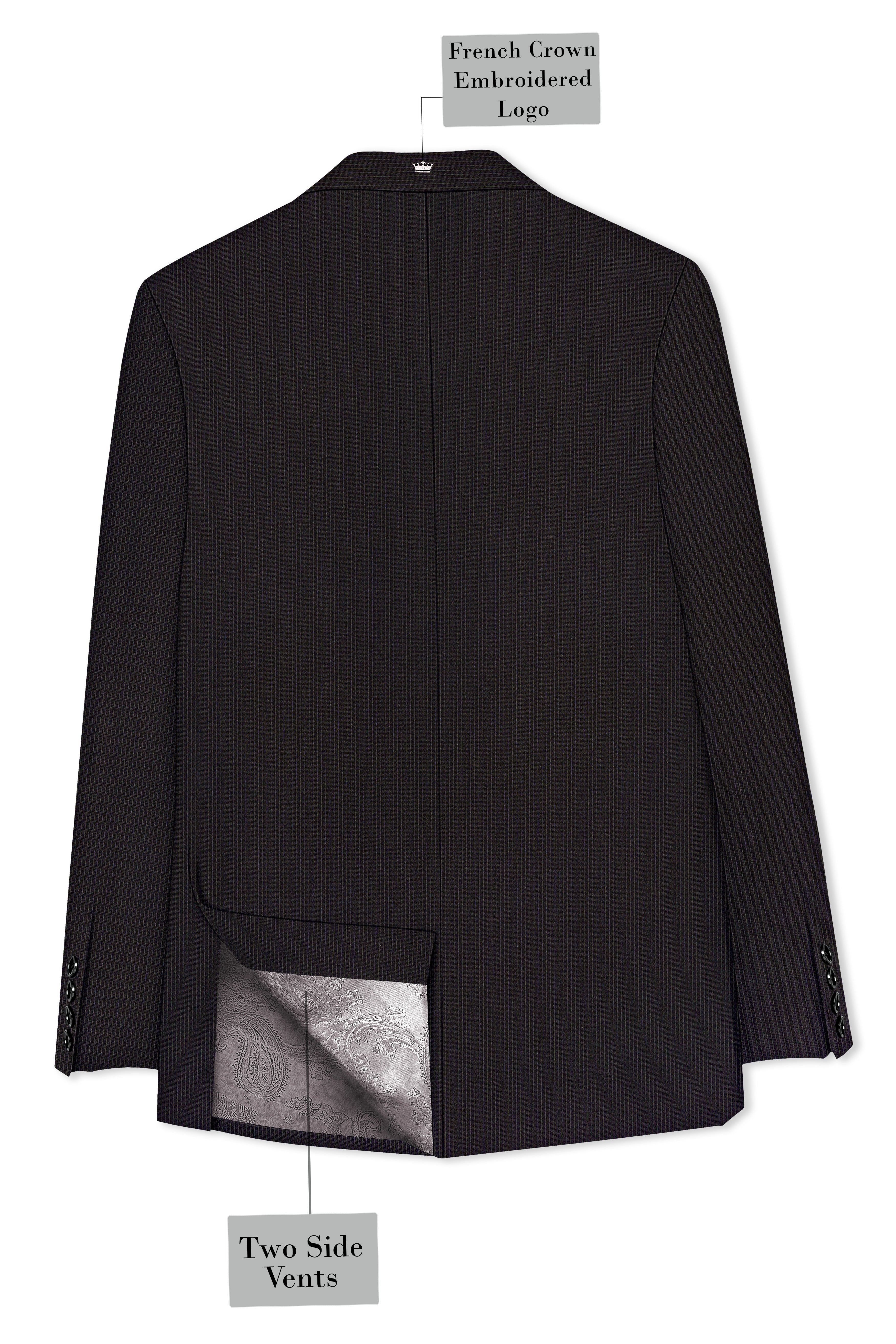 Imperio-Umber Brown Pencil Striped Wool Rich Slight Stretch Single Breasted Suit