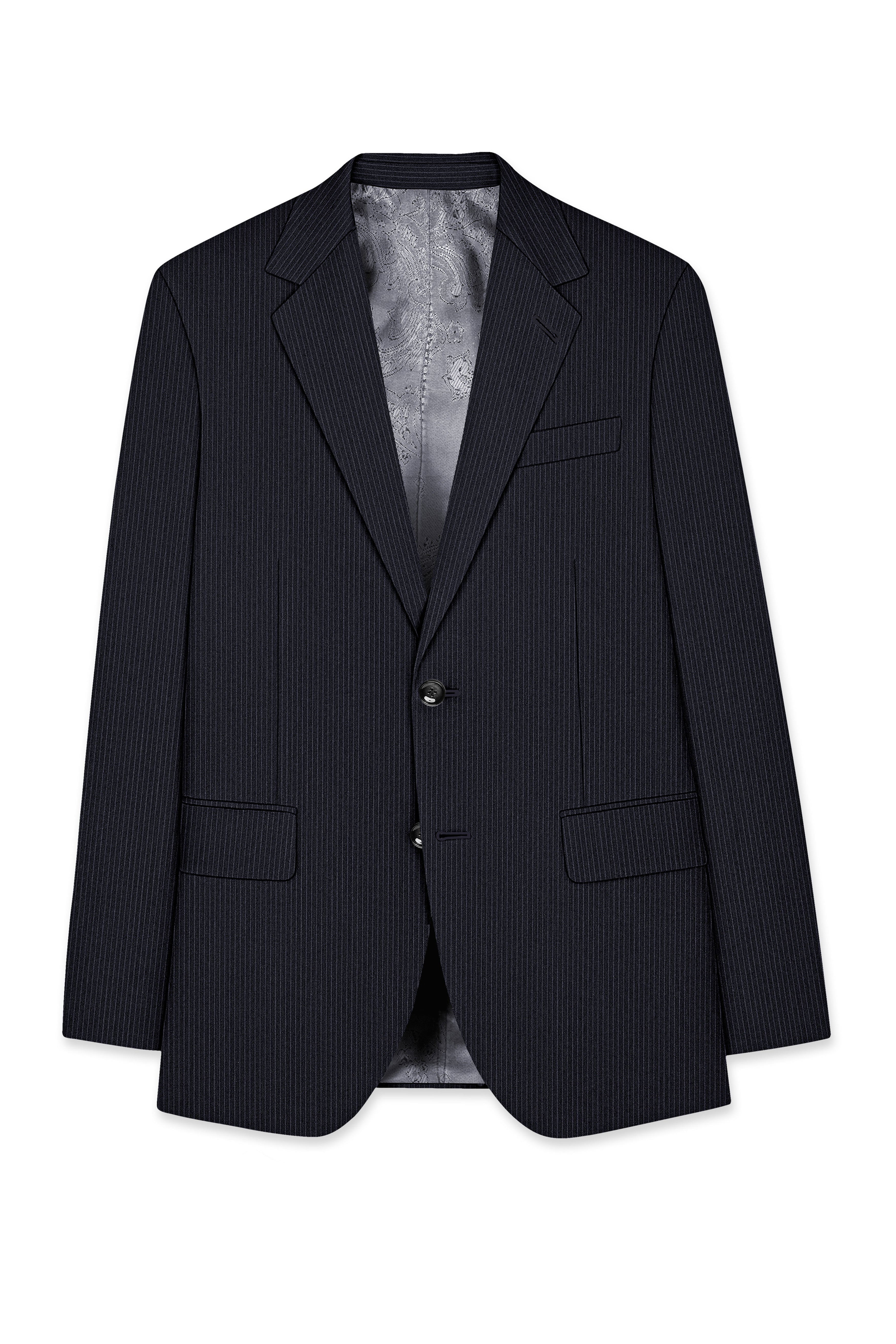 Cosmire-Space Blue Pencil Striped Wool Rich Slight Stretch Single Breasted Suit
