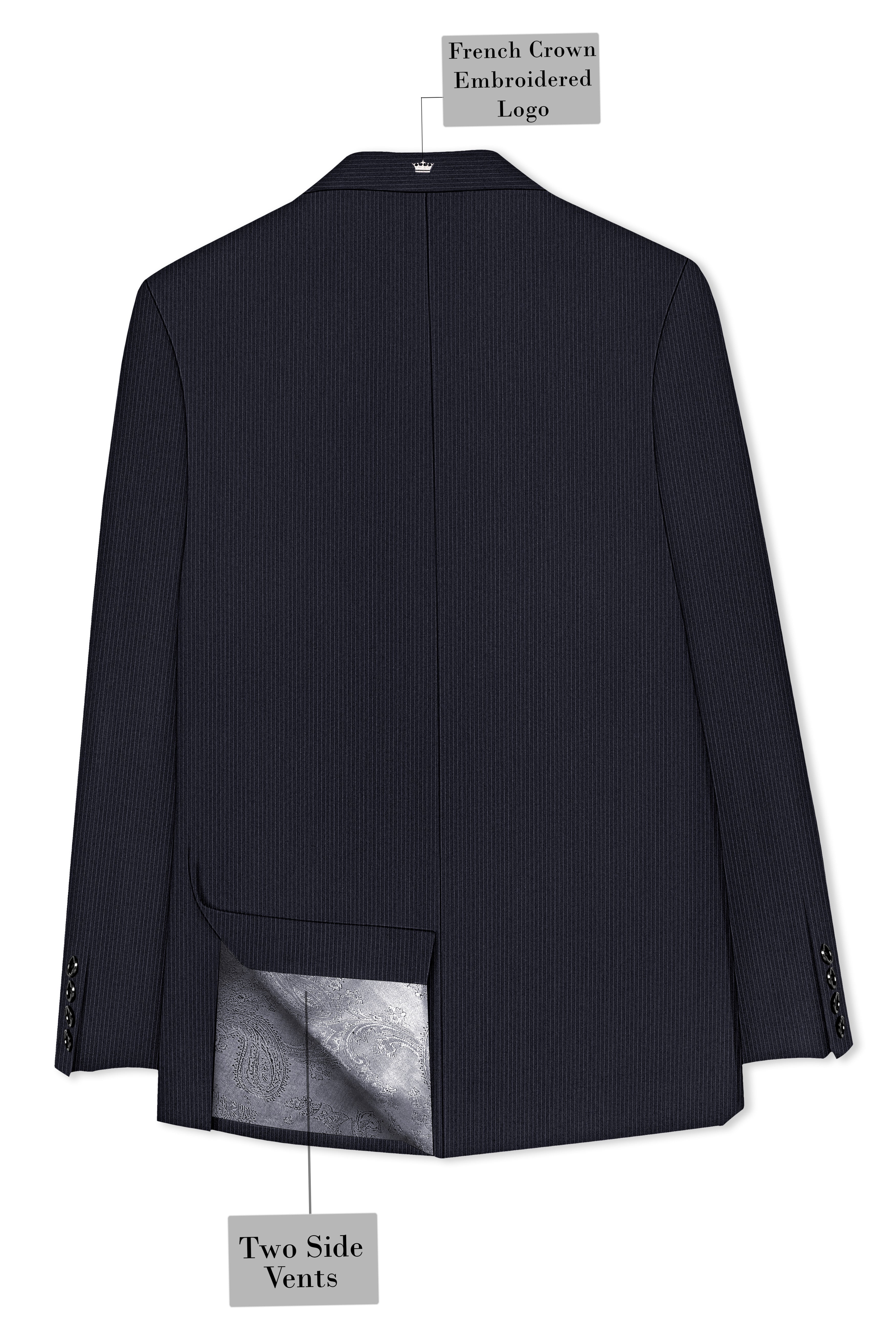 Cosmire-Space Blue Pencil Striped Wool Rich Slight Stretch Single Breasted Suit