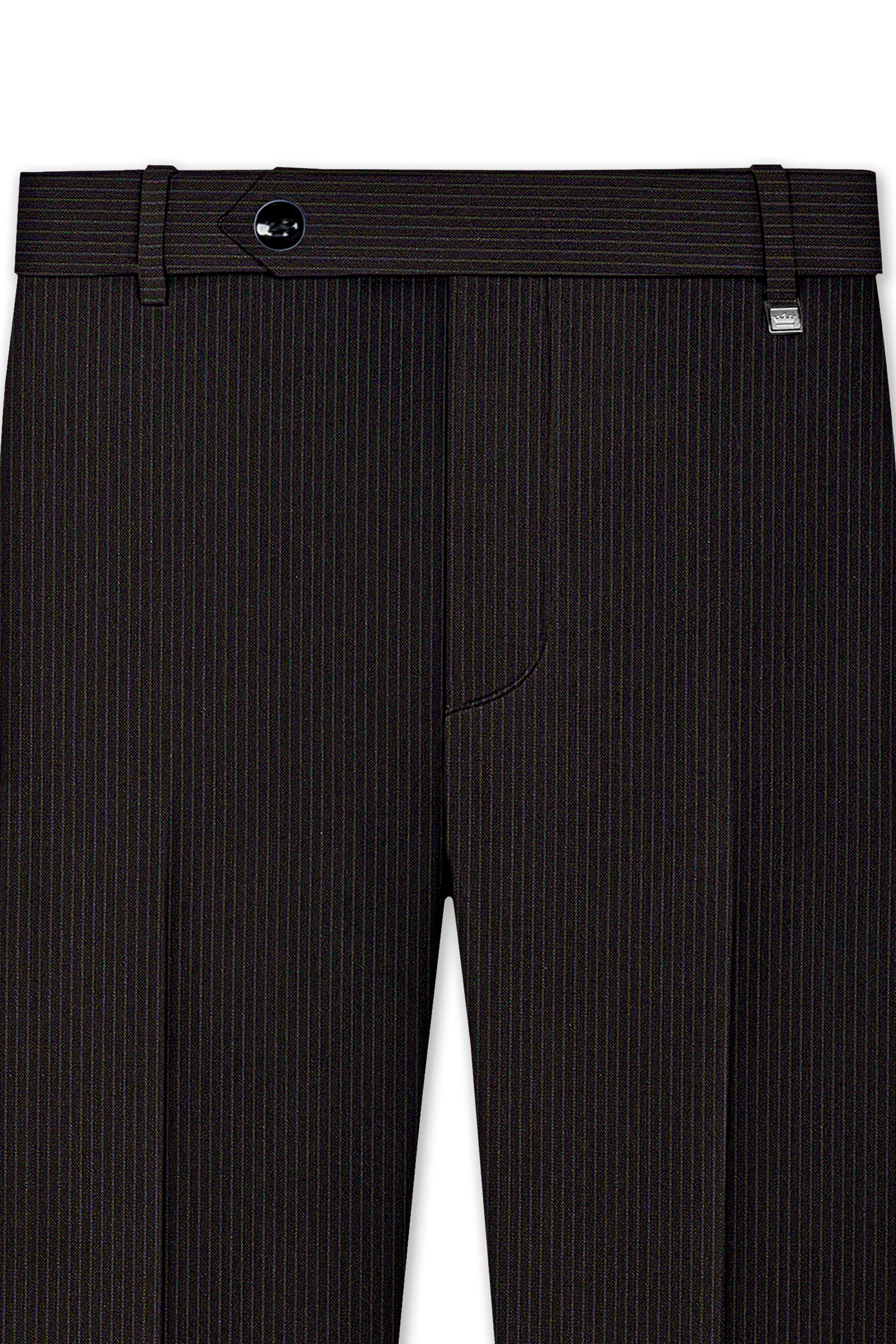 Imperio-Umber Brown Pencil Striped Wool Rich Slight Stretch Double Breasted Suit