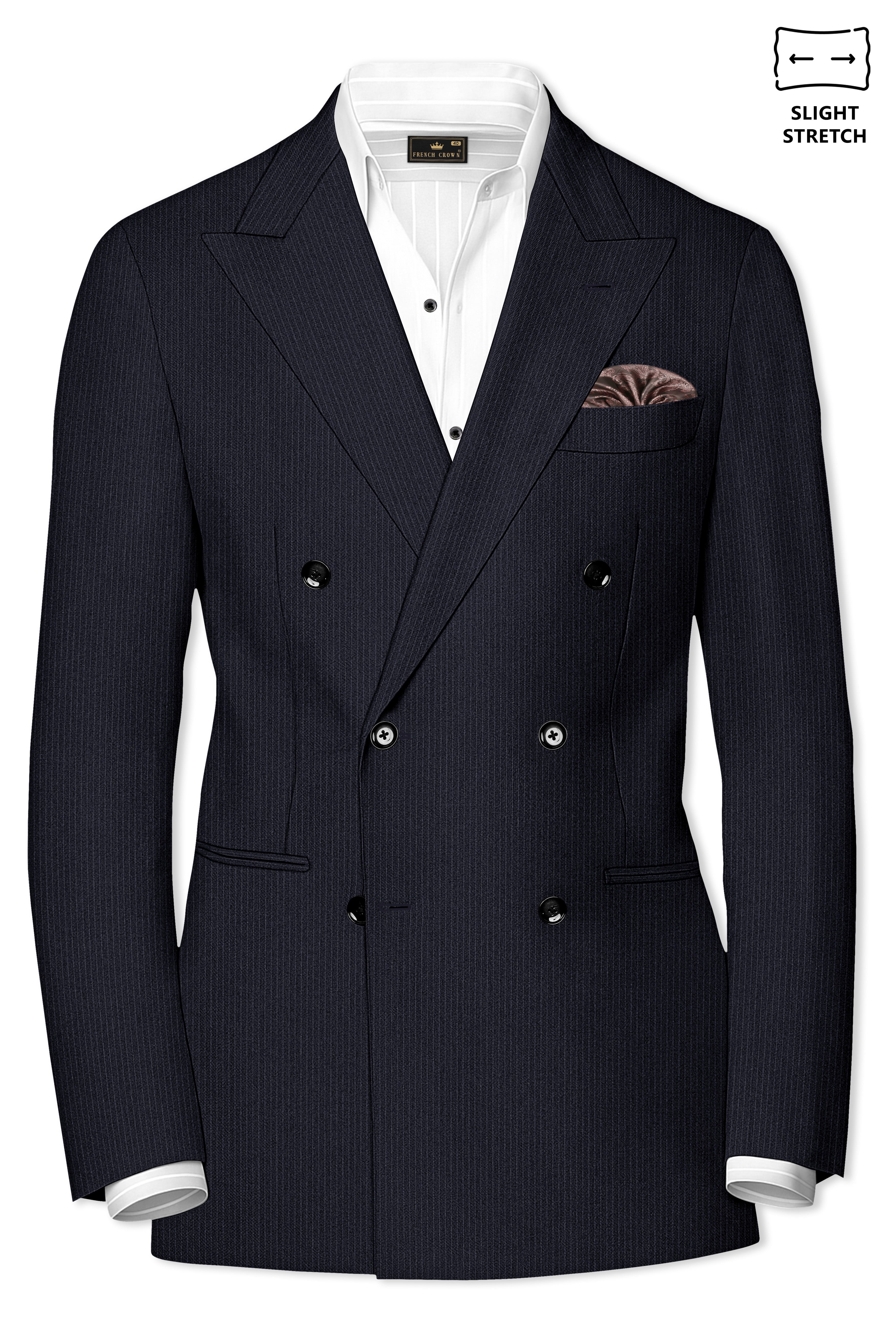 Cosmire-Space Blue Pencil Striped Wool Rich Slight Stretch Double Breasted Suit