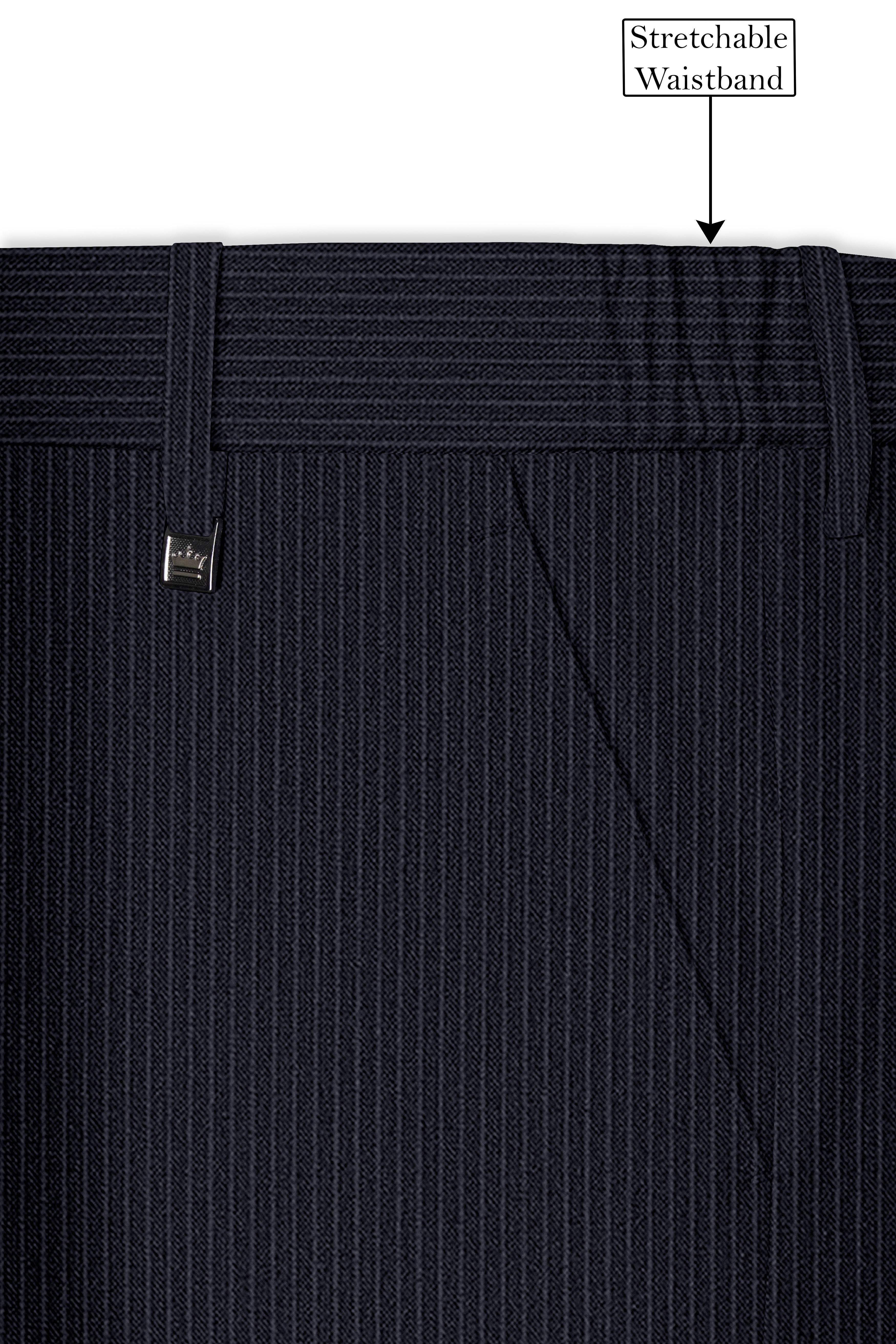 Cosmire-Space Blue Pencil Striped Wool Rich Slight Stretch Double Breasted Suit