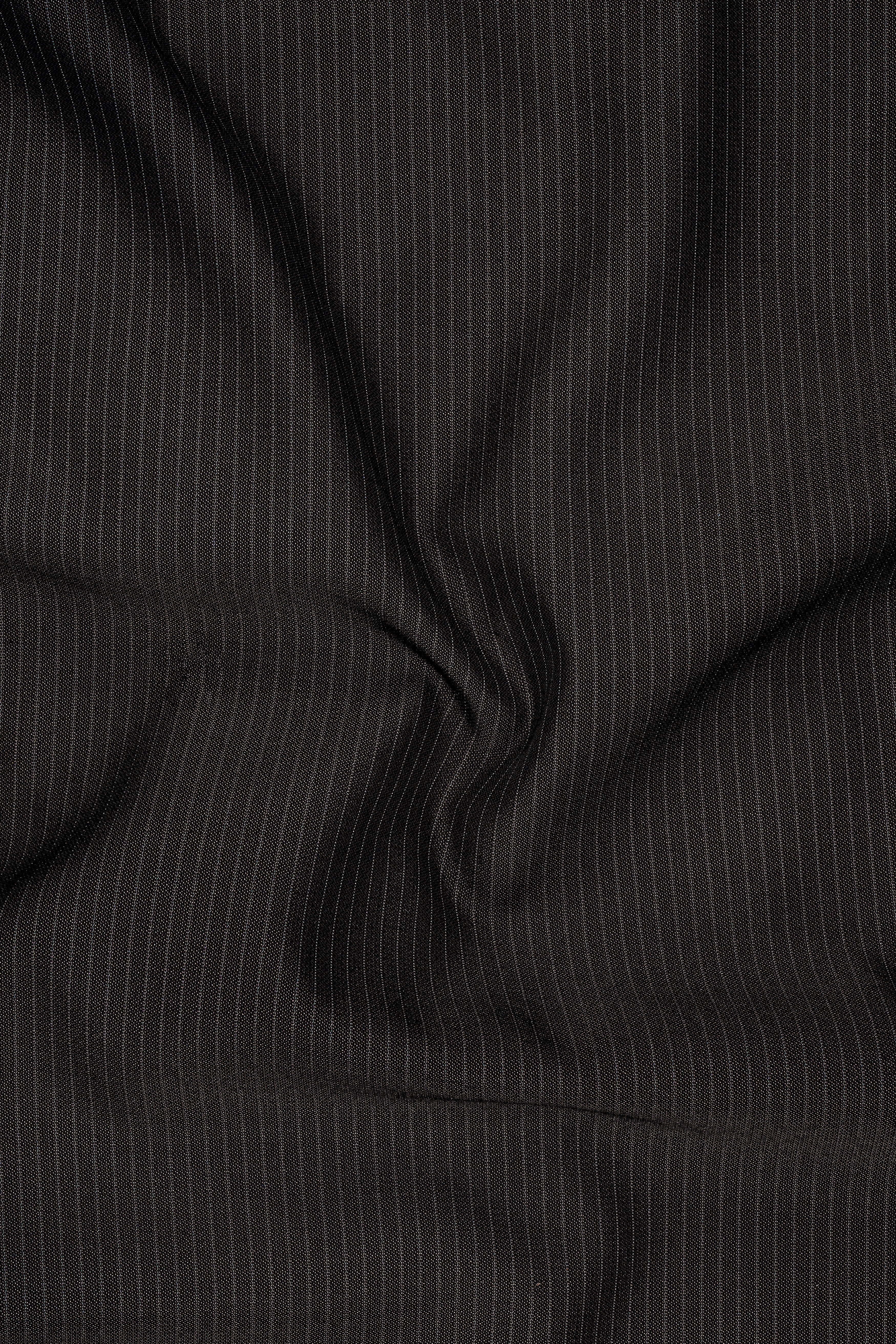 Imperio-Umber Brown Pencil Striped Wool Rich Slight Stretch Cross Placket Bandhgala Suit