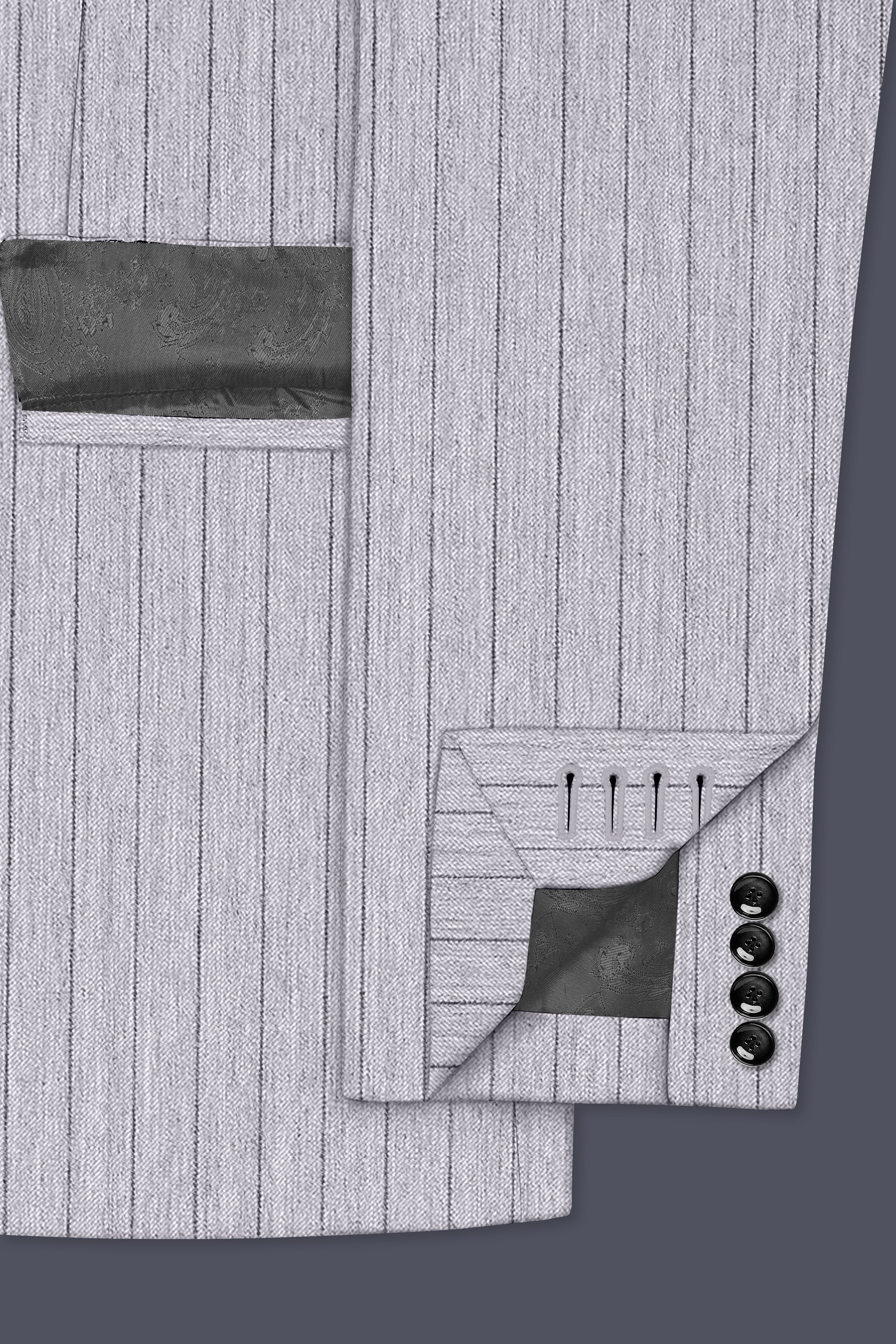 Grisvoro-Sterling Gray Pin Striped Wool Rich Slight Stretch Double Breasted Suit