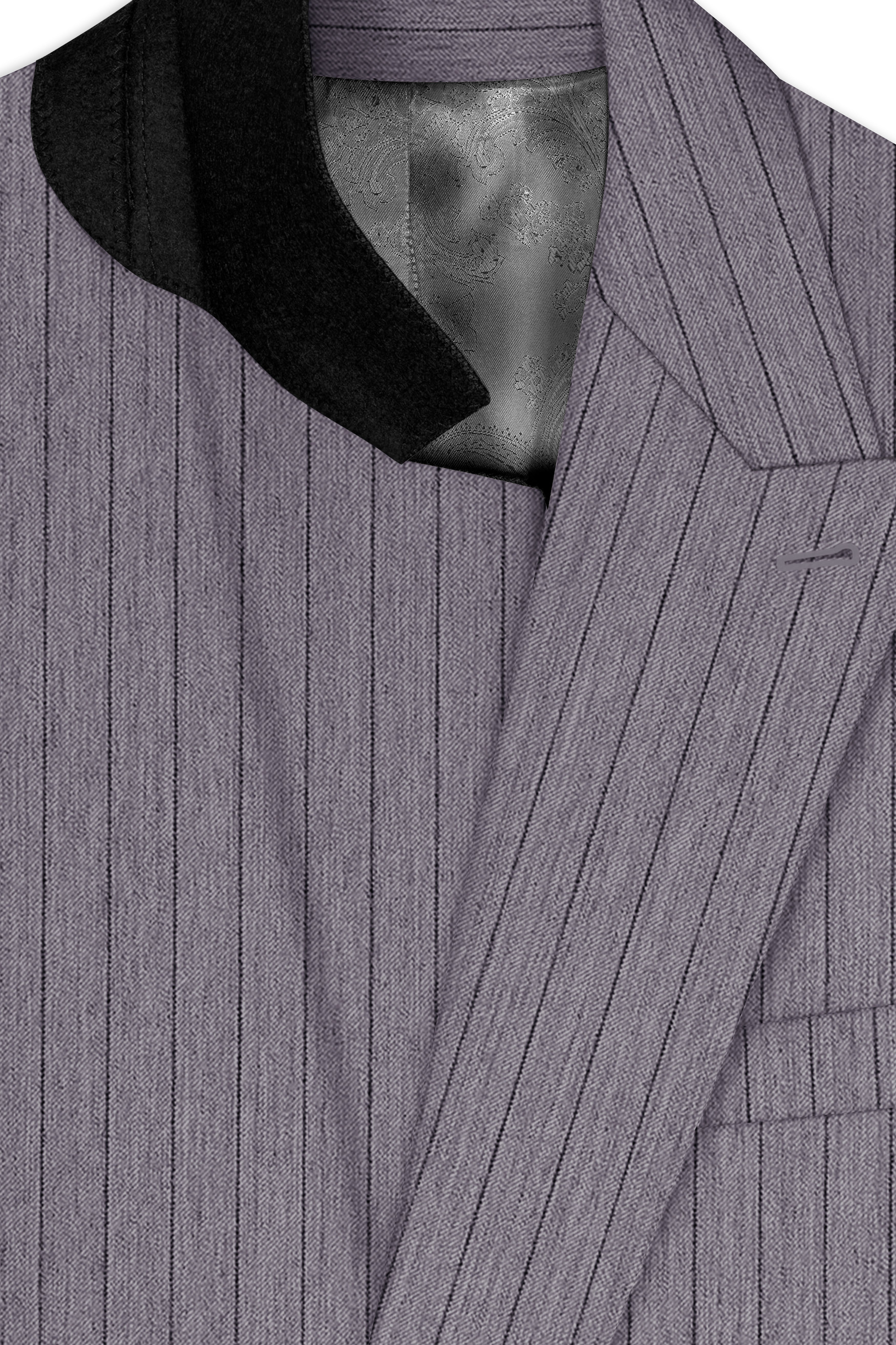 Velmoro-Mauve Gray Pin Striped Wool Rich Slight Stretch Double Breasted Suit