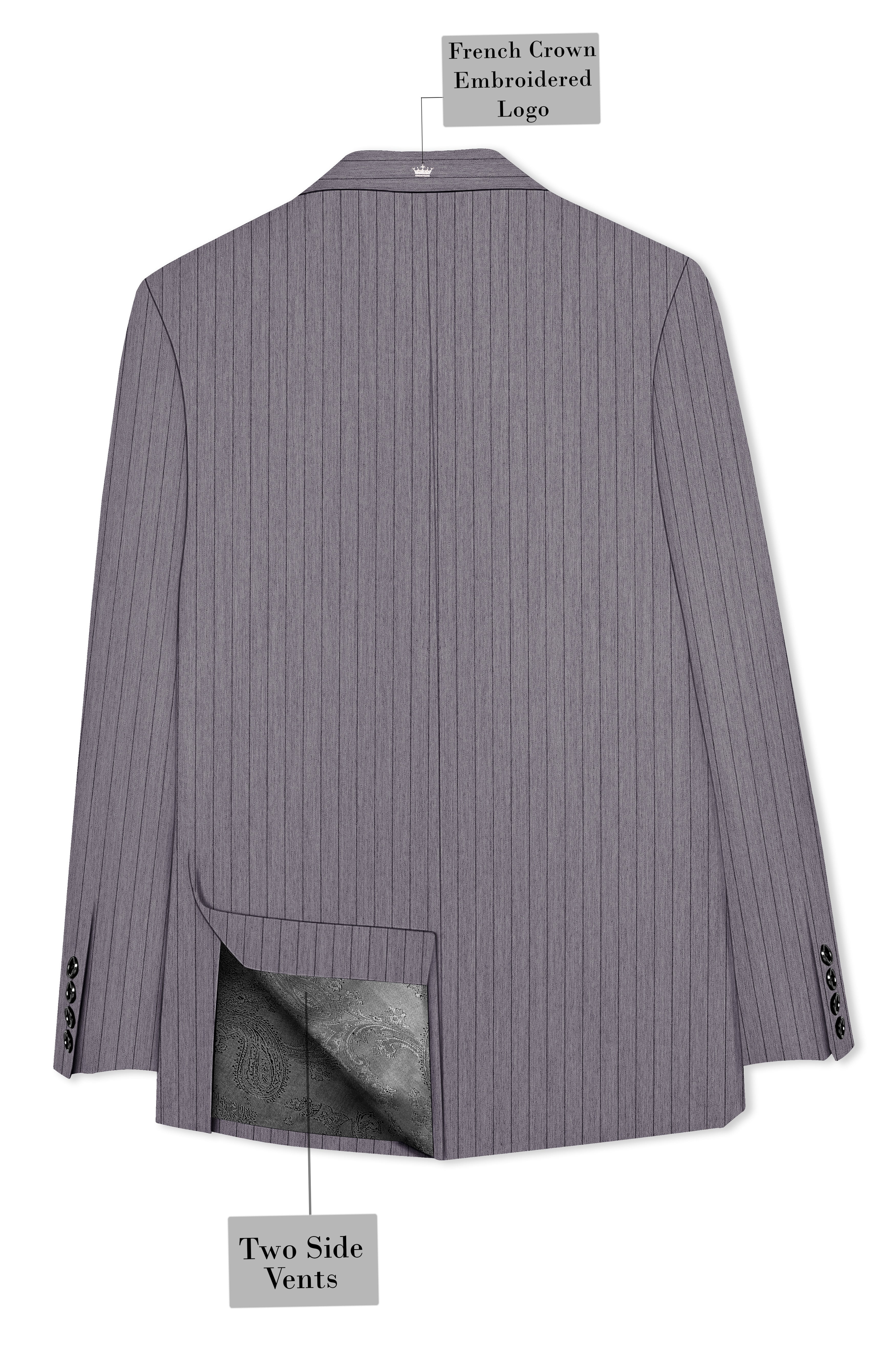 Velmoro-Mauve Gray Pin Striped Wool Rich Slight Stretch Double Breasted Suit
