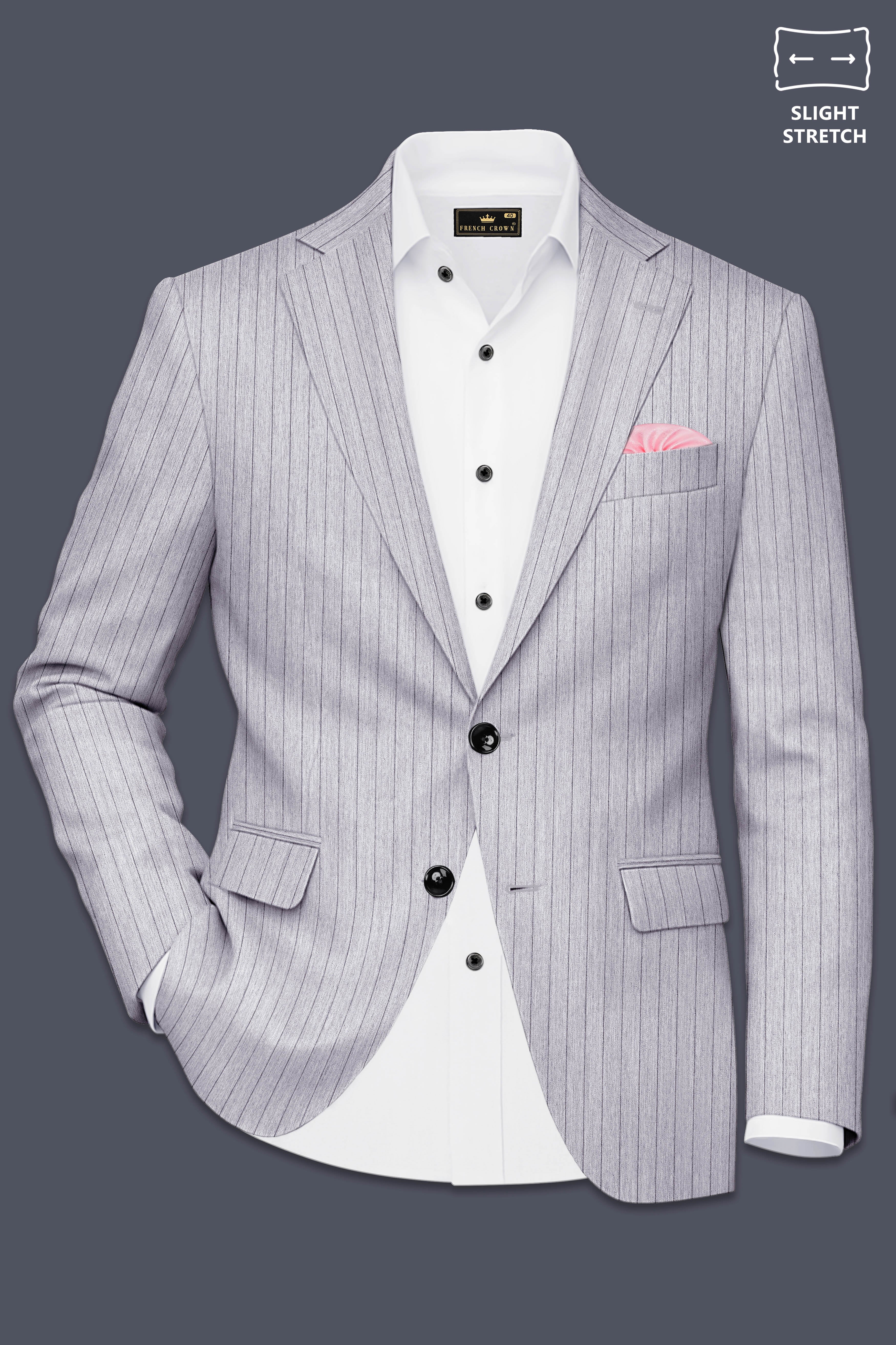Grisvoro-Sterling Gray Pin Striped Wool Rich Slight Stretch Single Breasted Suit