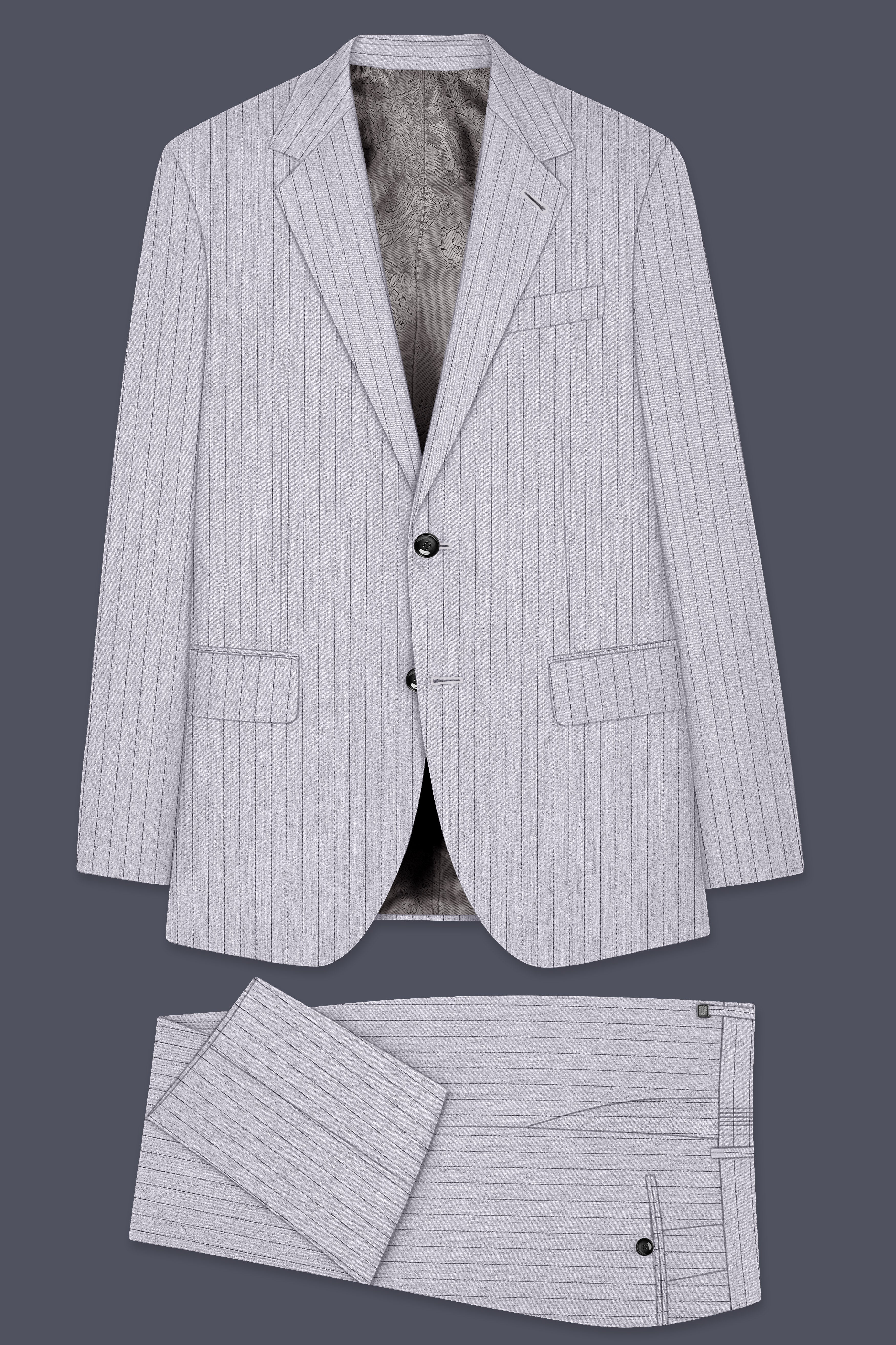 Grisvoro-Sterling Gray Pin Striped Wool Rich Slight Stretch Single Breasted Suit