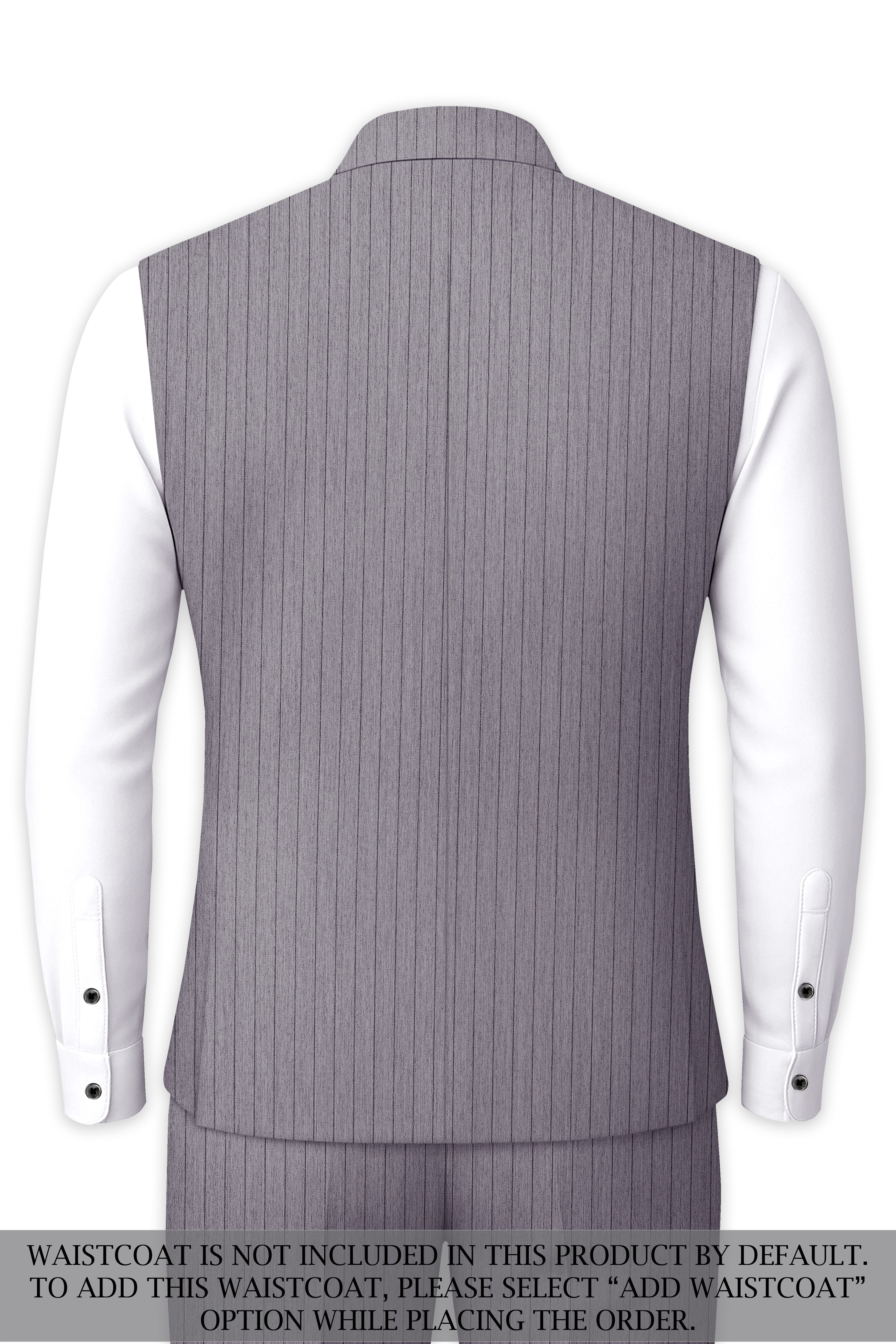 Velmoro-Mauve Gray Pin Striped Wool Rich Slight Stretch Bandhgala Suit