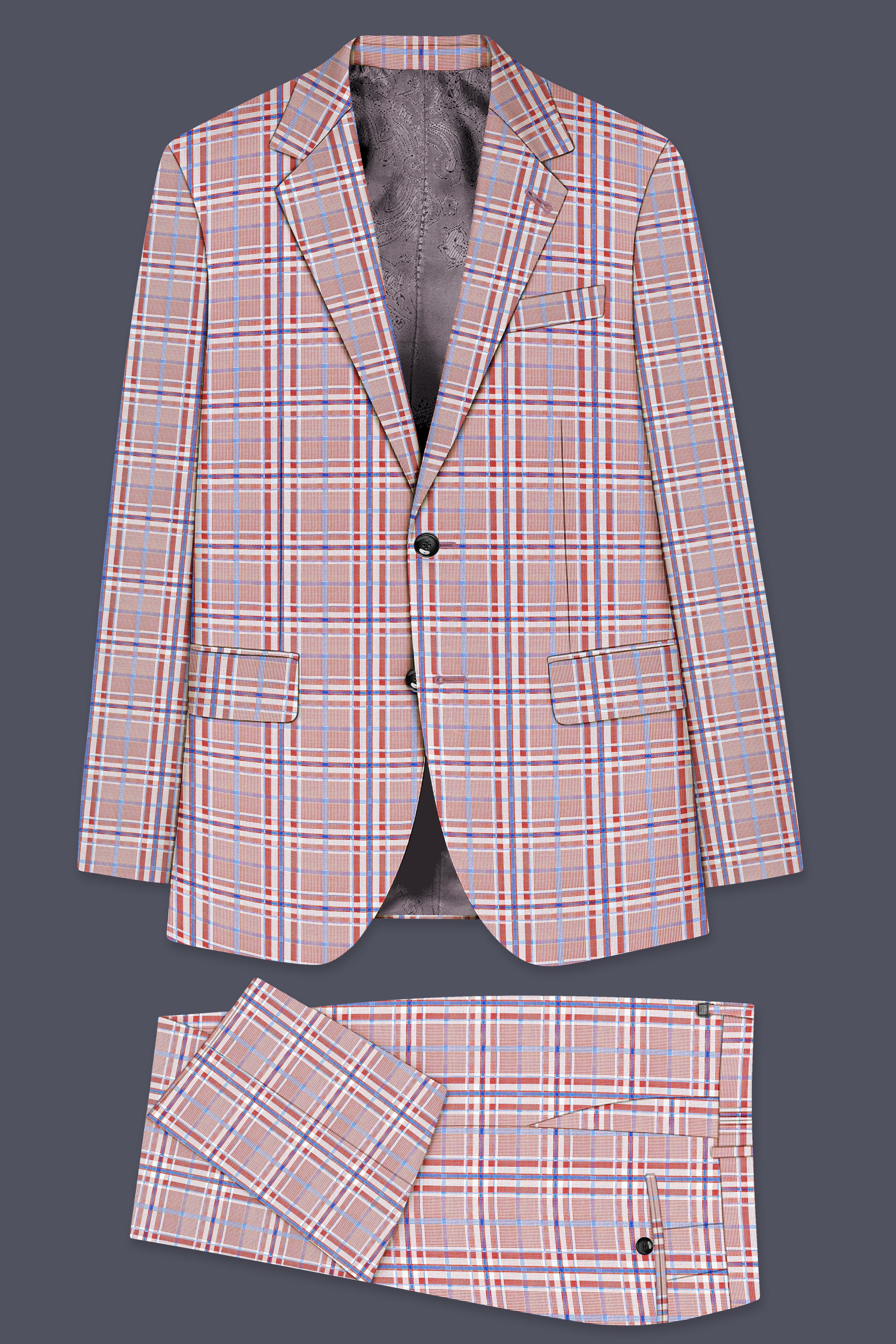 Velour-Turkish Rose Pink And Wild Blue Plaid Wool Rich Single Breasted Suit