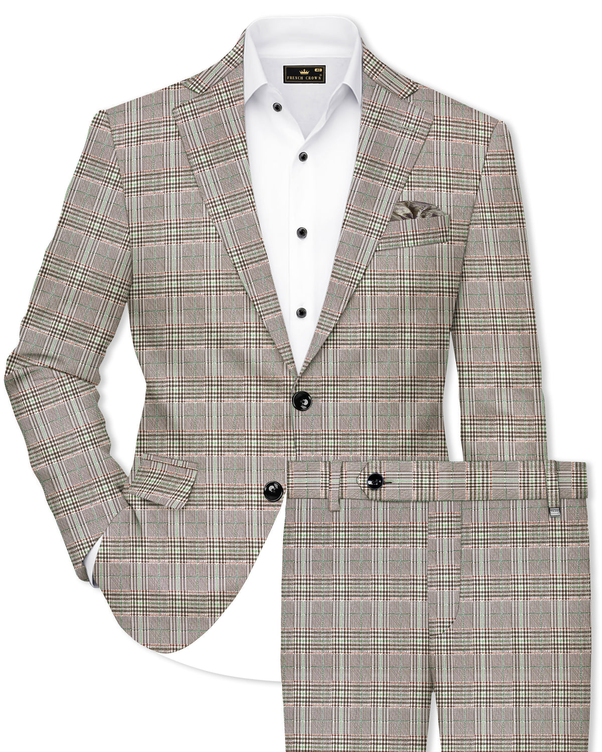 Truffle-Café Noir Brown Plaid Premium Wool Rich Single Breasted Suit ...