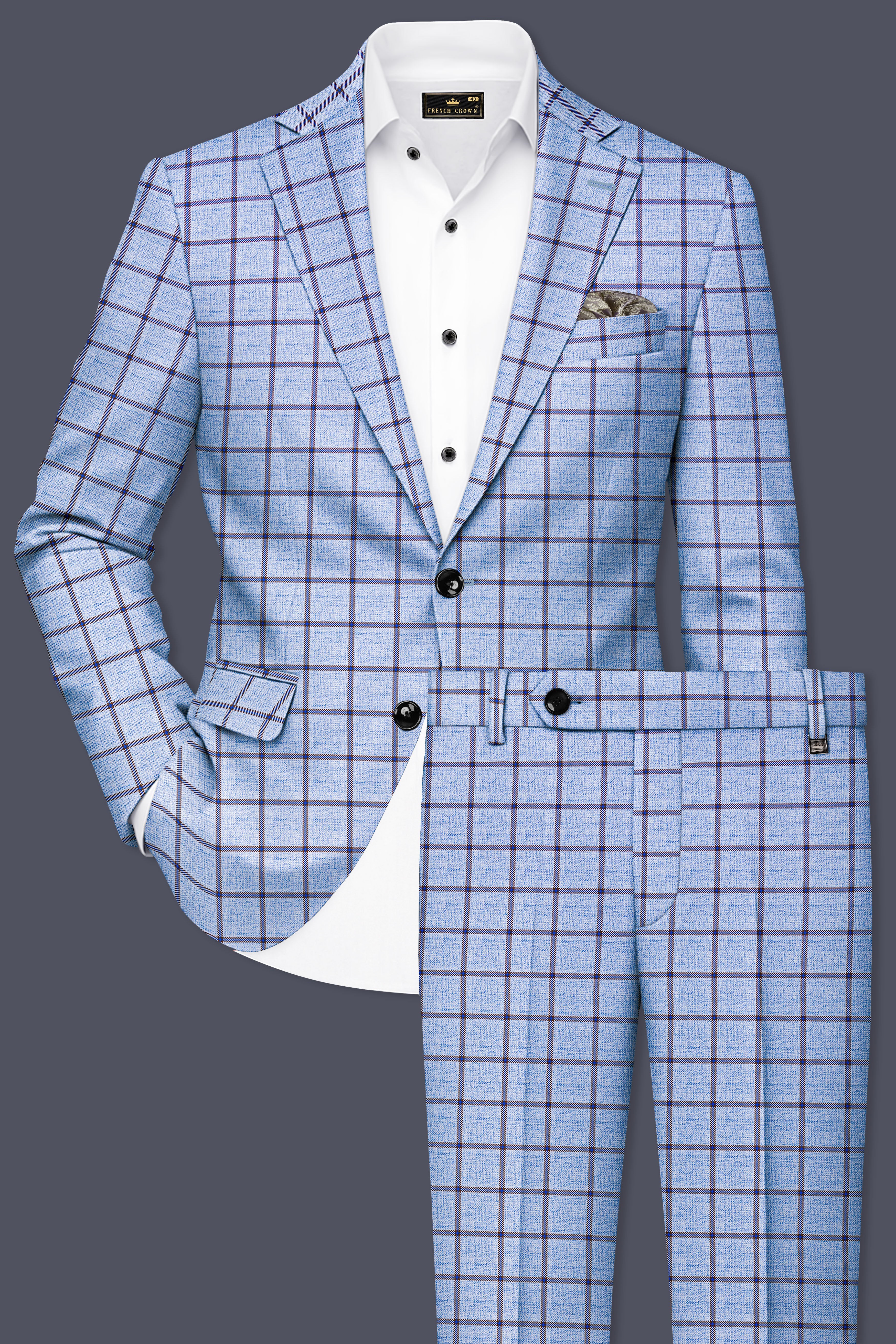 Sandrift Brown with Persian Blue Checks-Plaid Premium Terry-Rayon
