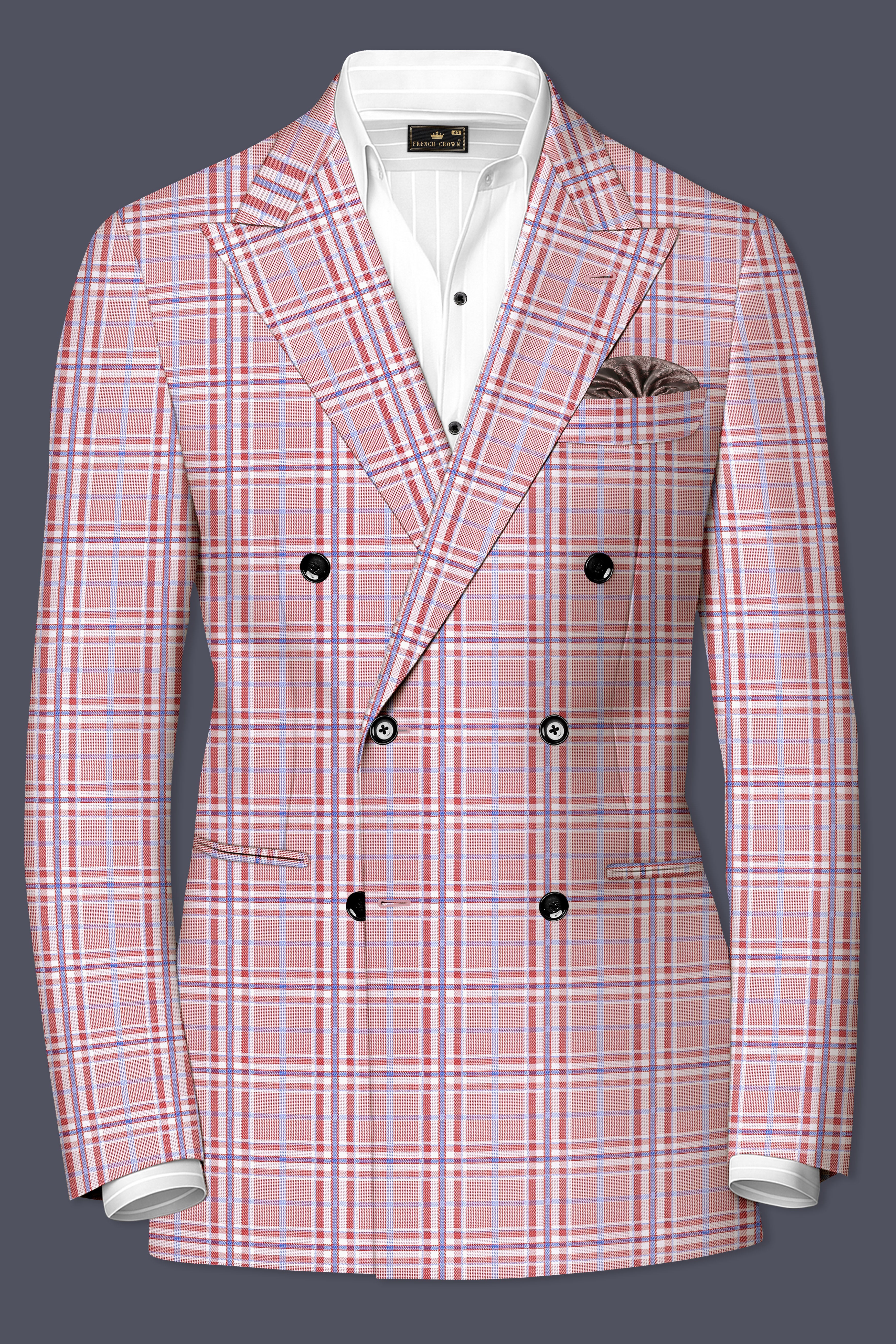 Velour-Turkish Rose Pink And Wild Blue Plaid Wool Rich Double Breasted Suit