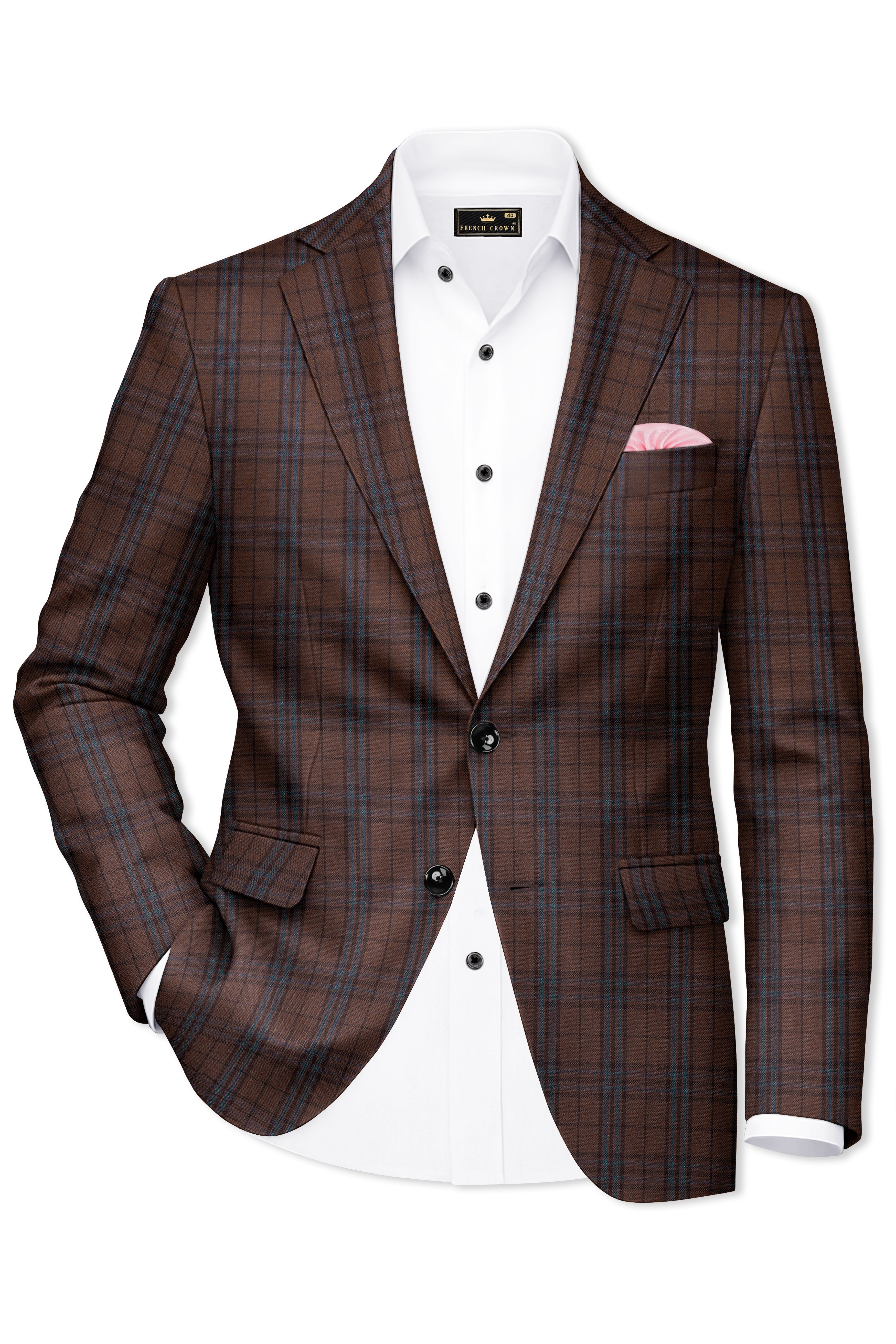 Cedar-Gingerbread Brown Plaid Wool Rich Single Breasted Suit