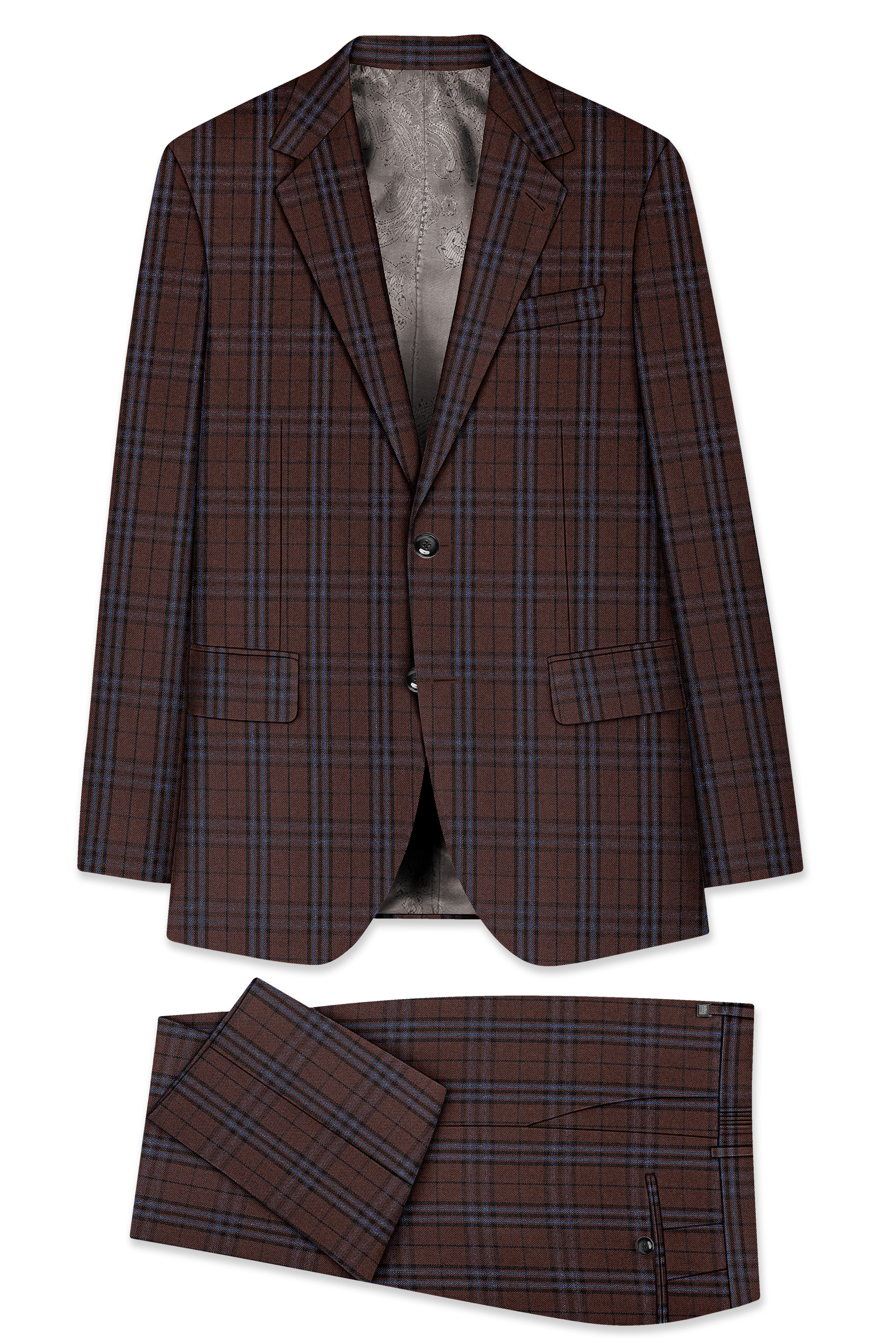 Cedar-Gingerbread Brown Plaid Wool Rich Single Breasted Suit