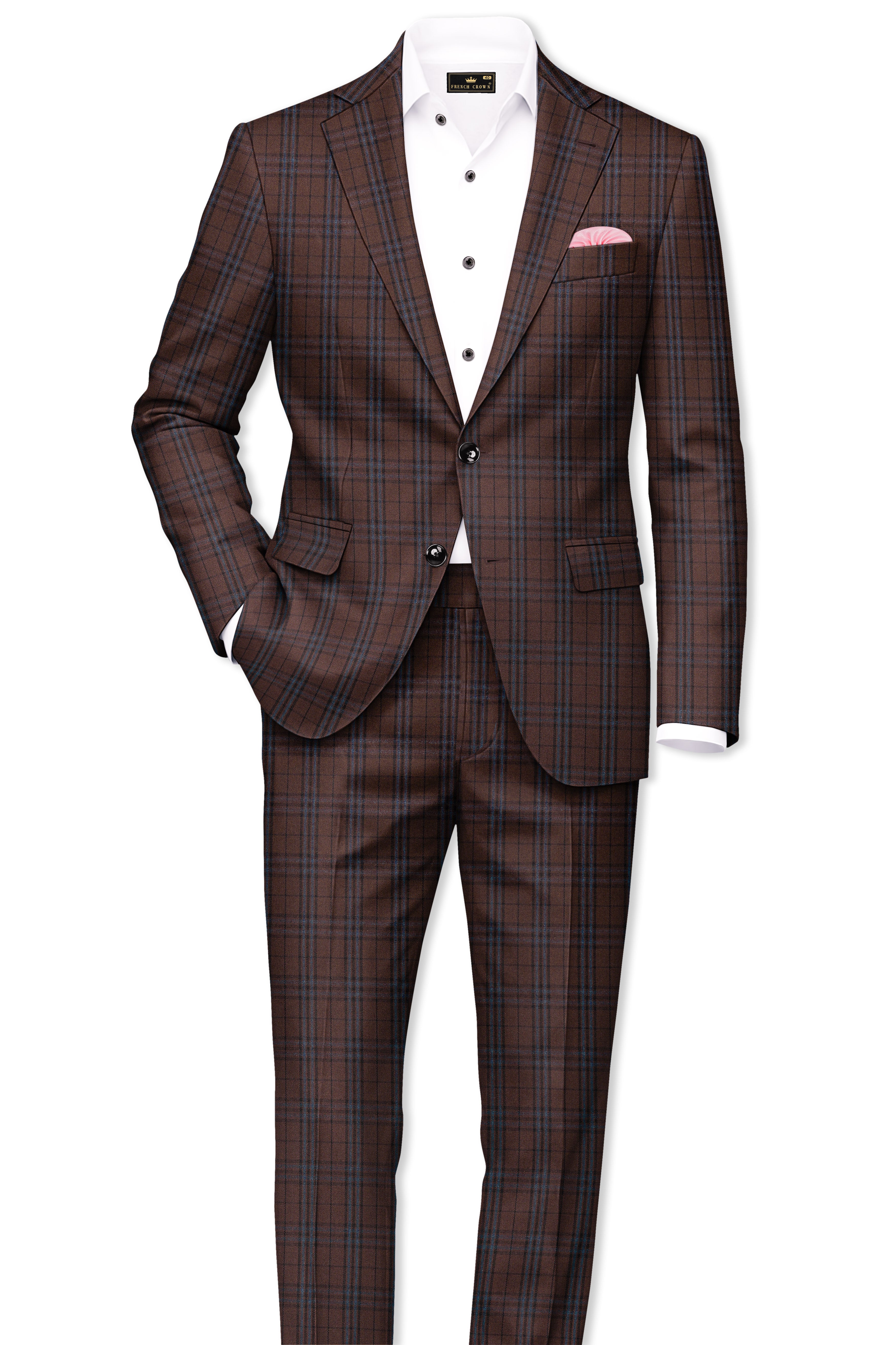 Cedar-Gingerbread Brown Plaid Wool Rich Single Breasted Suit