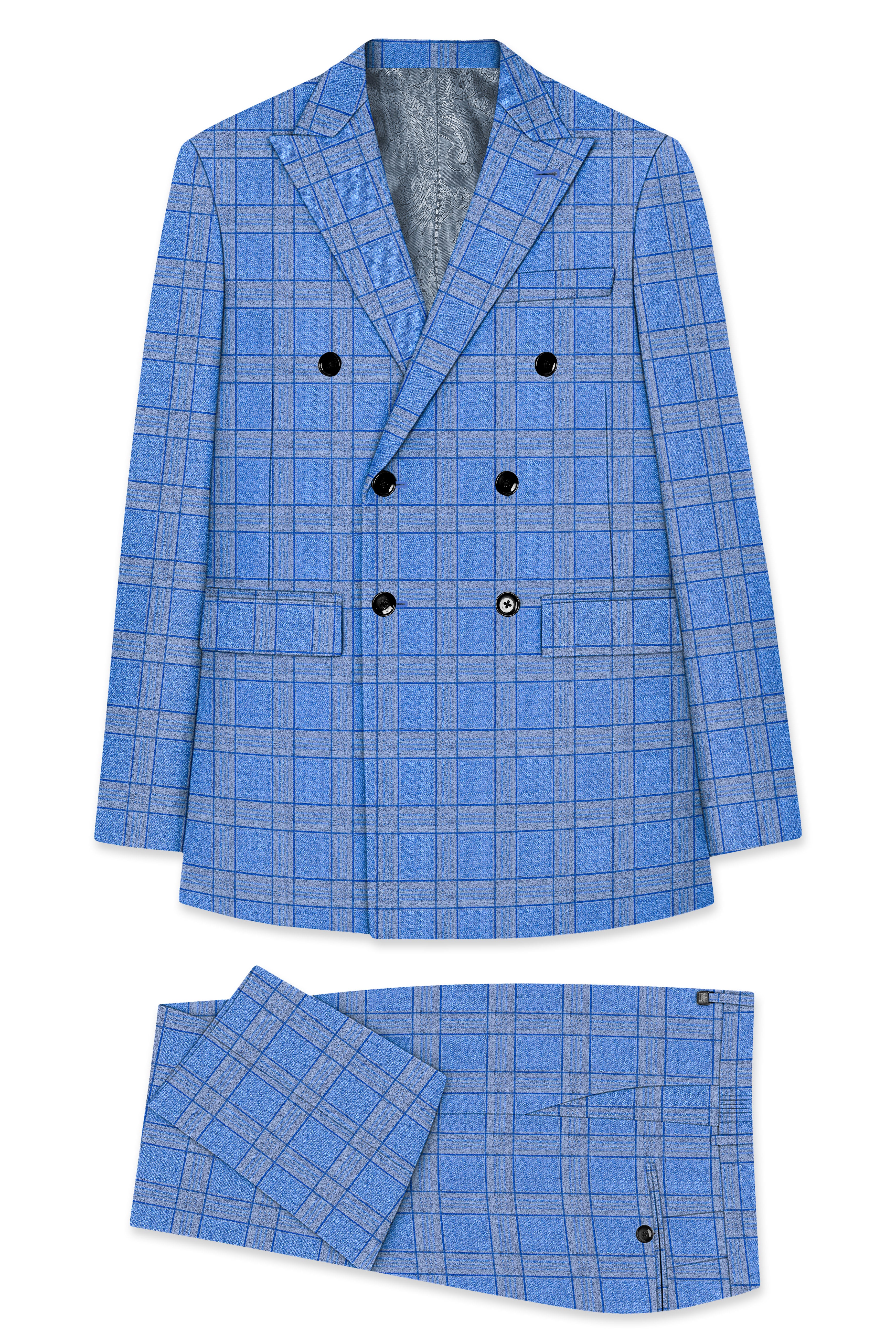 Mariner-Danube Blue Wool Blend Double Breasted Suit