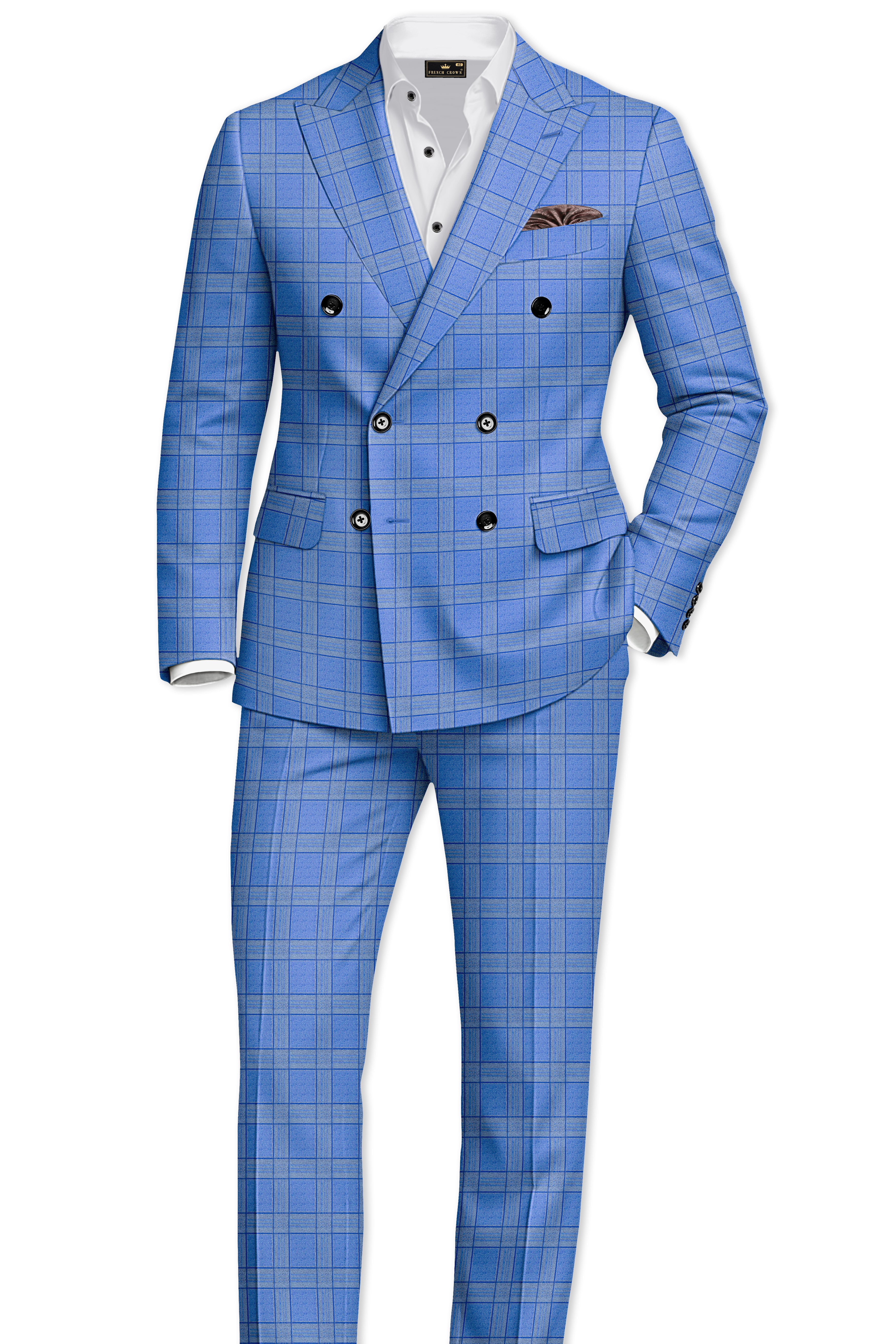 Mariner-Danube Blue Wool Blend Double Breasted Suit