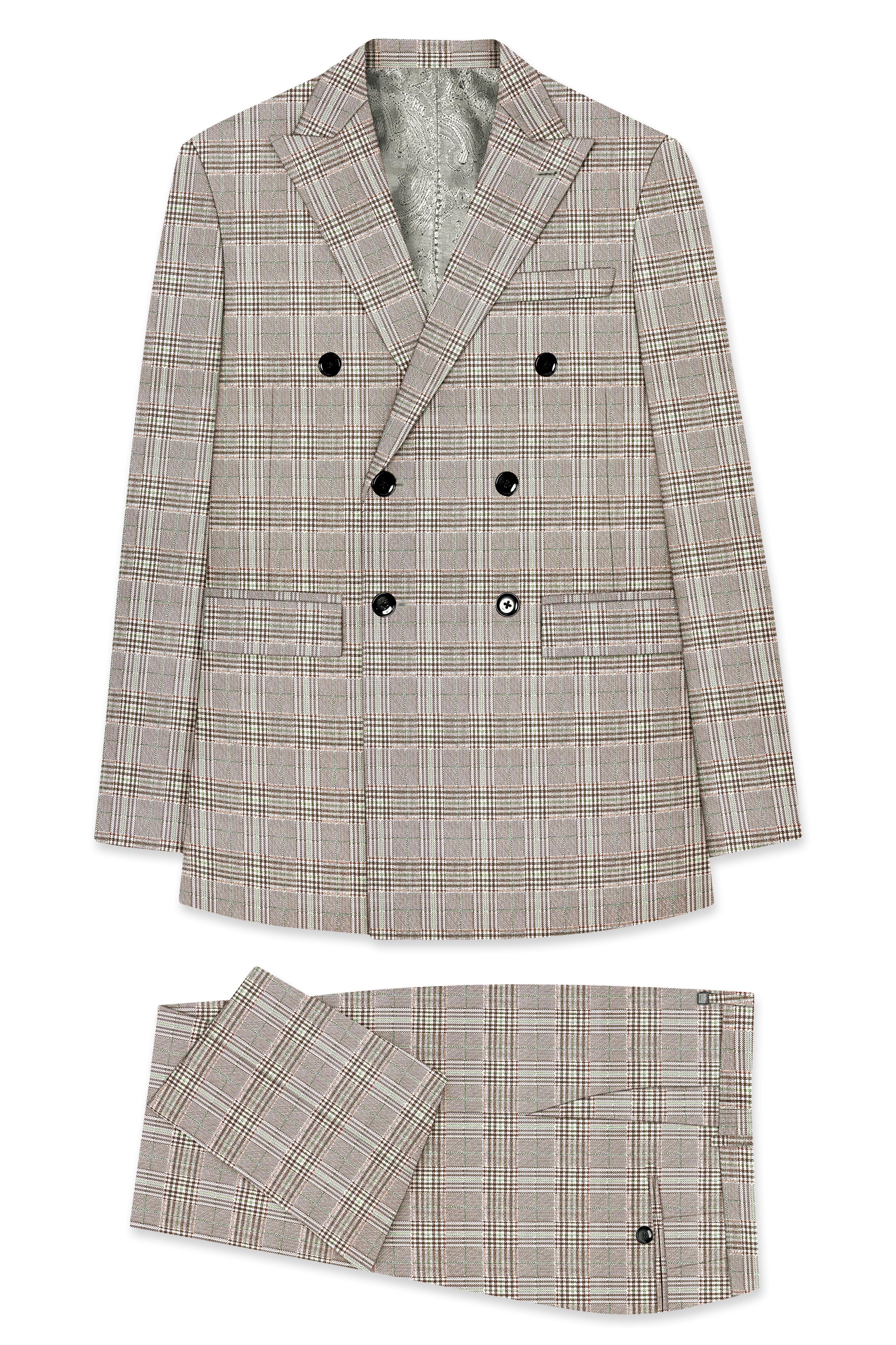 Truffle-Cafe Noir Brown Plaid Wool Rich Double Breasted Suit