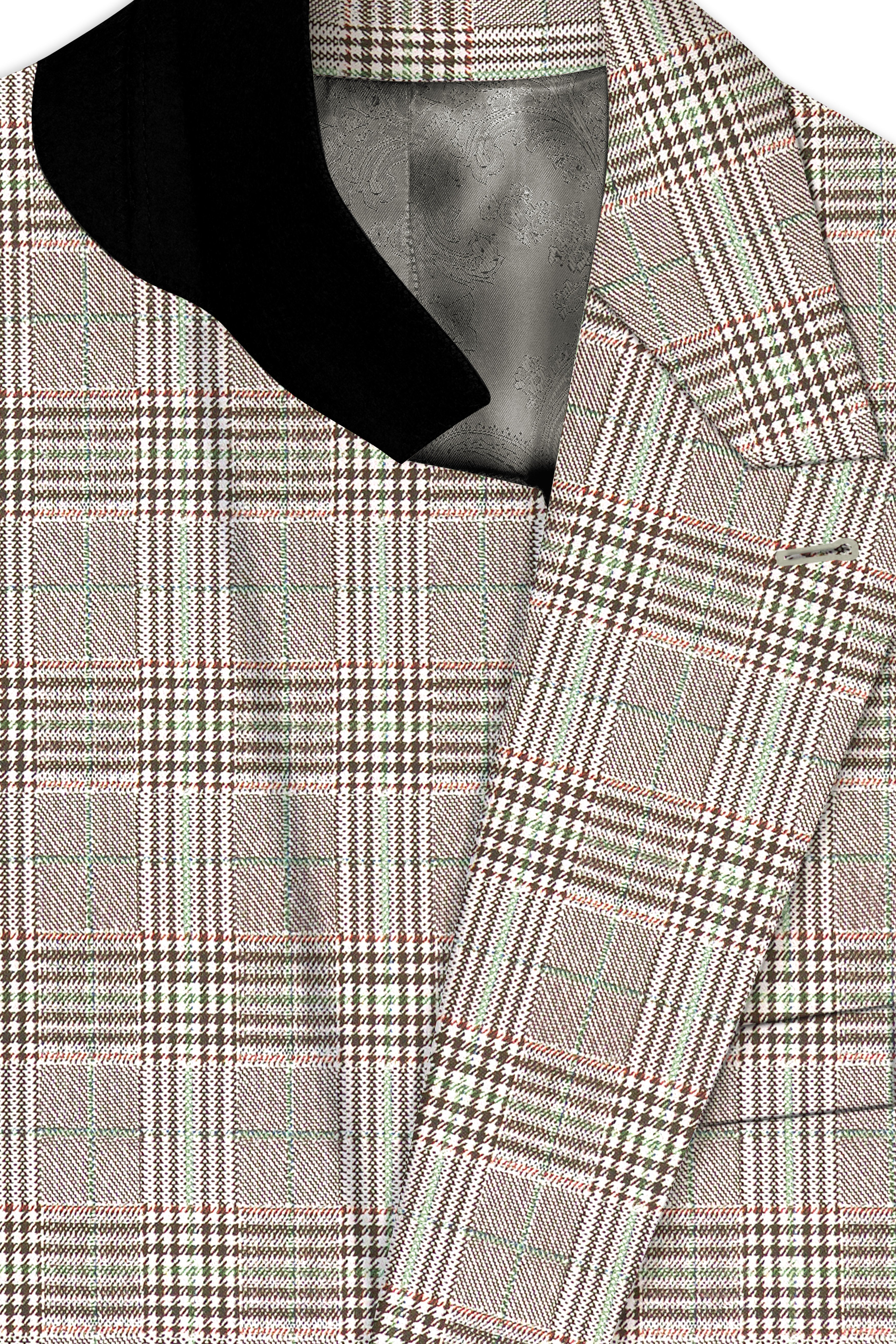 Truffle-Cafe Noir Brown Plaid Wool Rich Double Breasted Suit