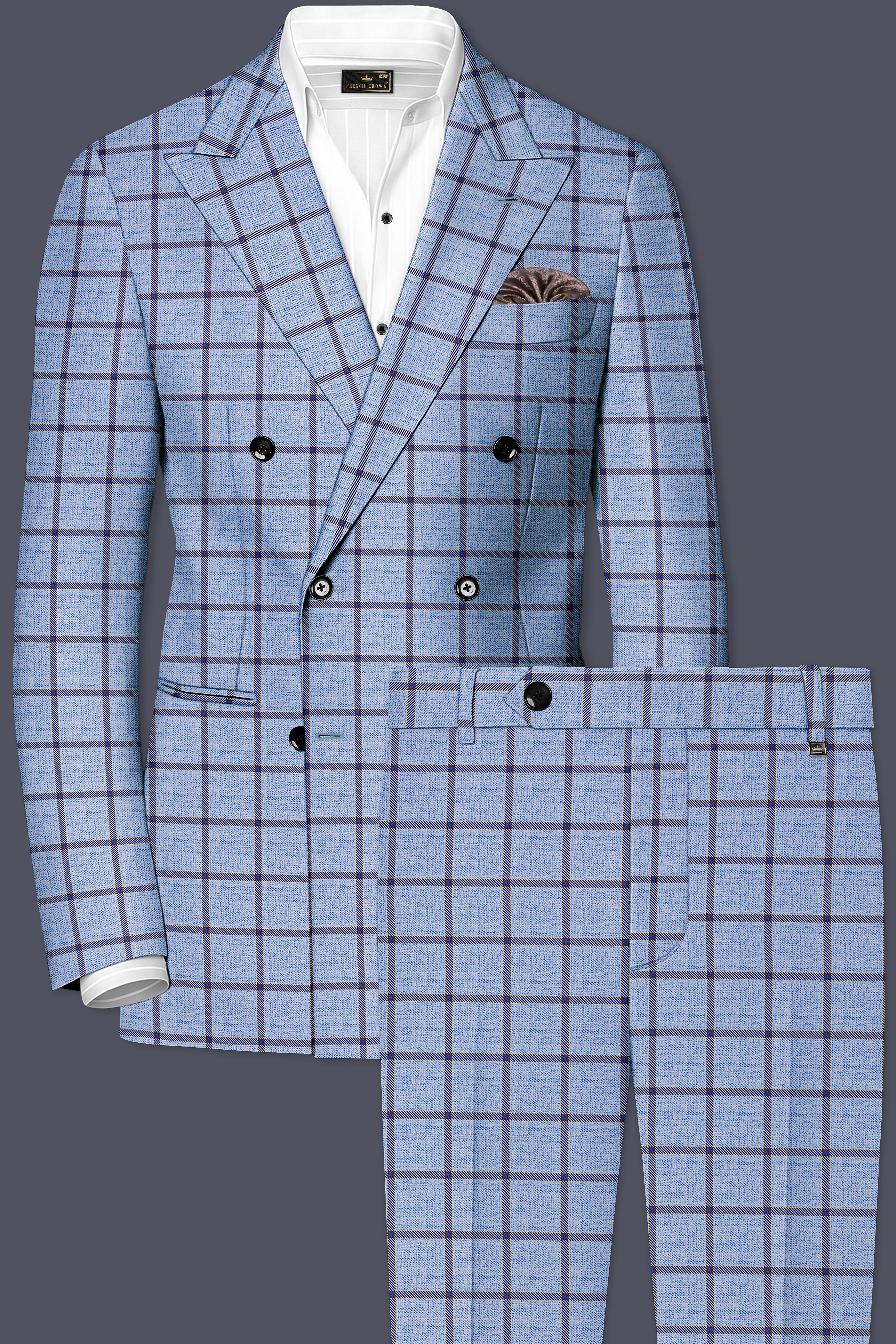 Mistrel-Spun Pearl Blue Windows Wool Rich Double Breasted Suit