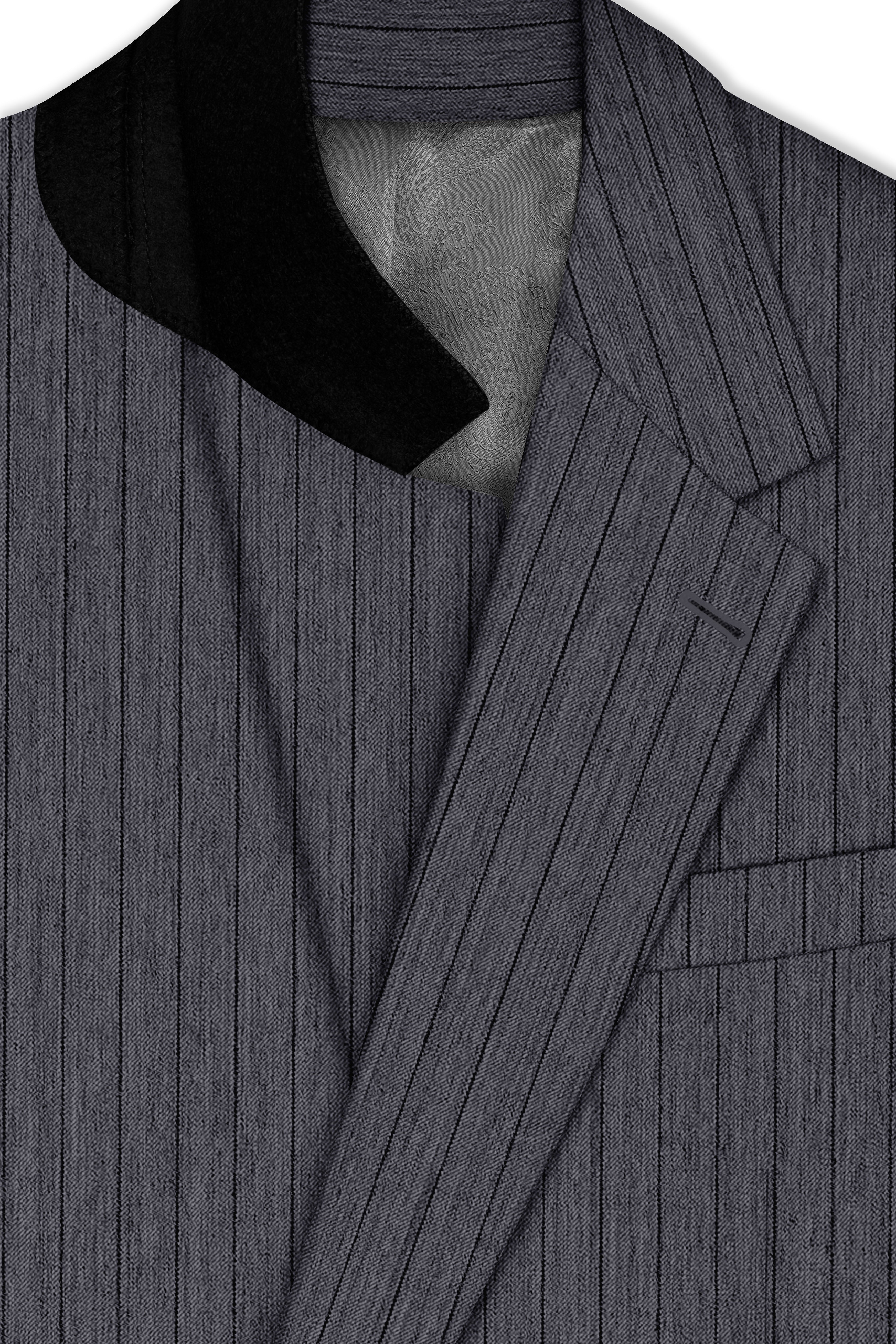 Noctaro-Vampire Gray Pin Striped Wool Rich Slight Stretch Single Breasted Suit