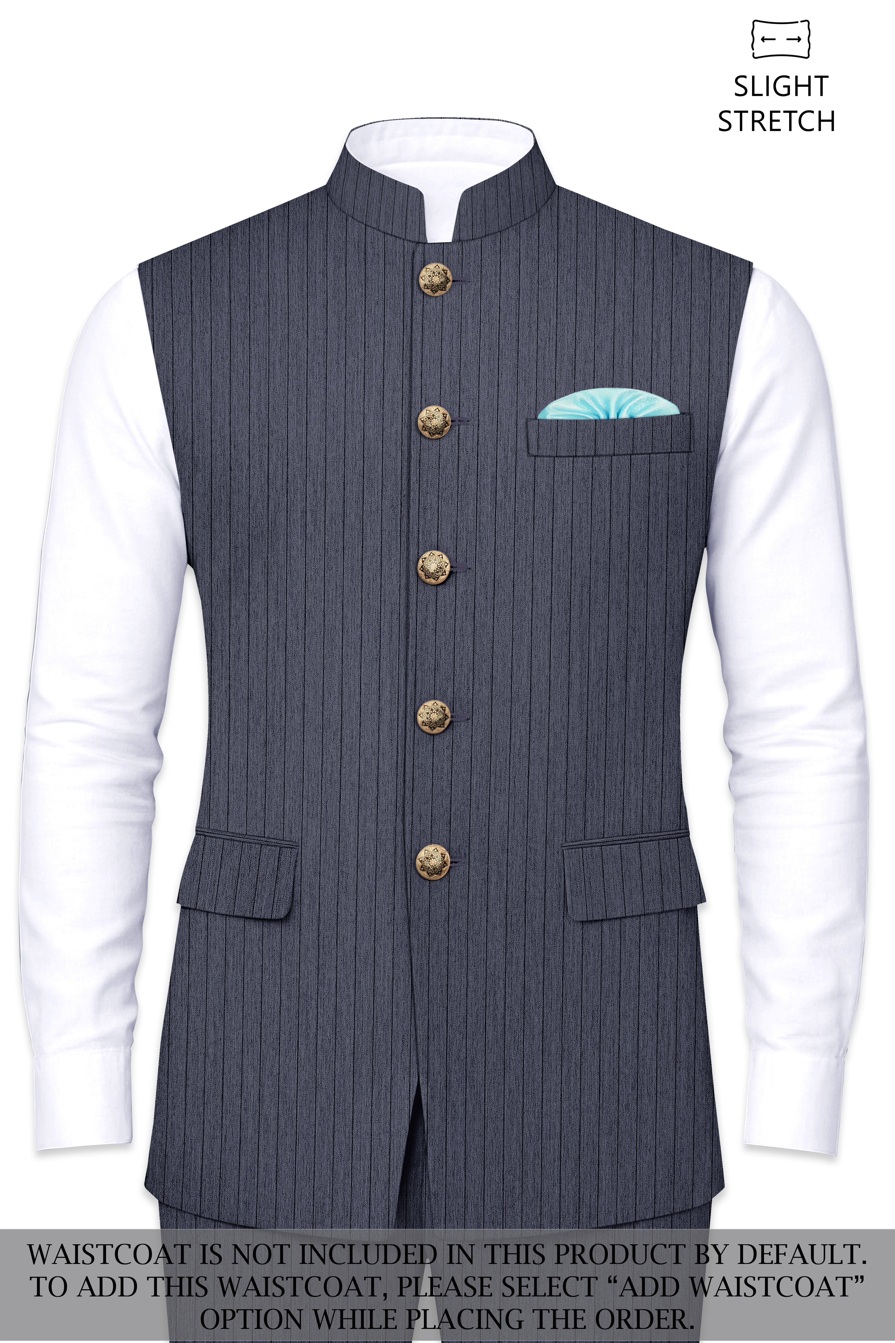 Azurion-Ninja Blue Pin Striped Wool Rich Slight Stretch Bandhgala Suit