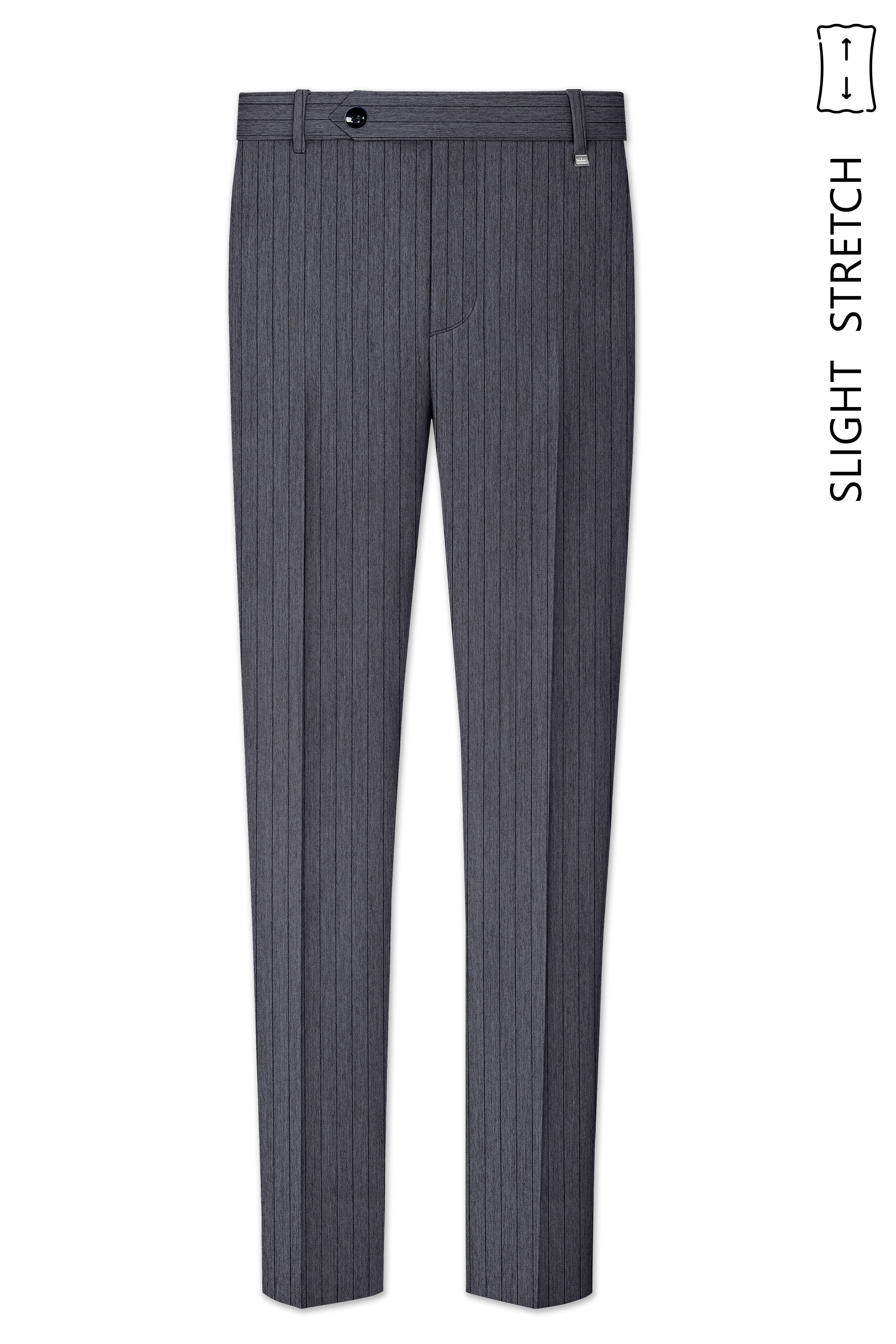 Noctaro-Vampire Gray Pin Striped Wool Rich Slight Stretch Bandhgala Suit