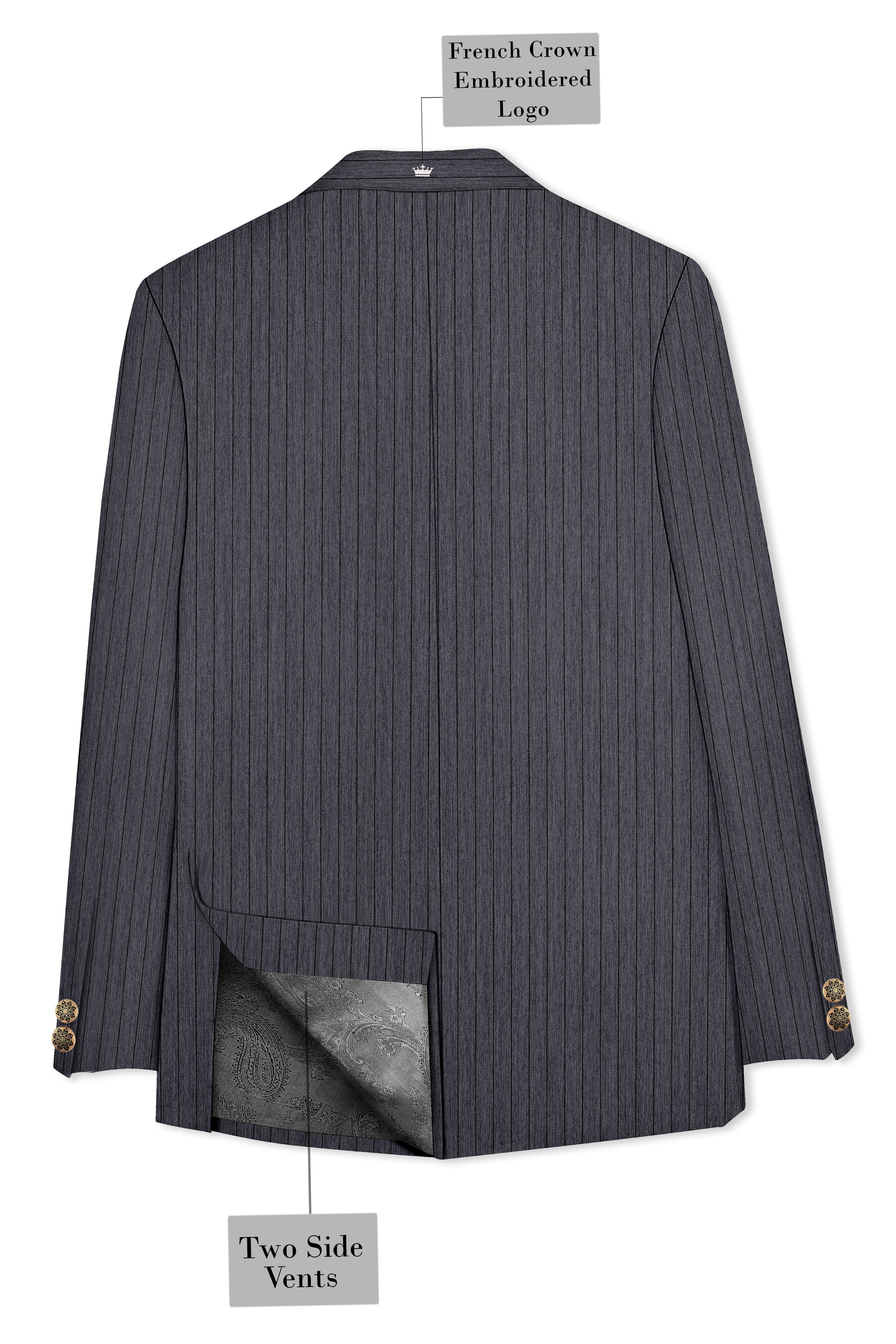 Noctaro-Vampire Gray Pin Striped Wool Rich Slight Stretch Bandhgala Suit