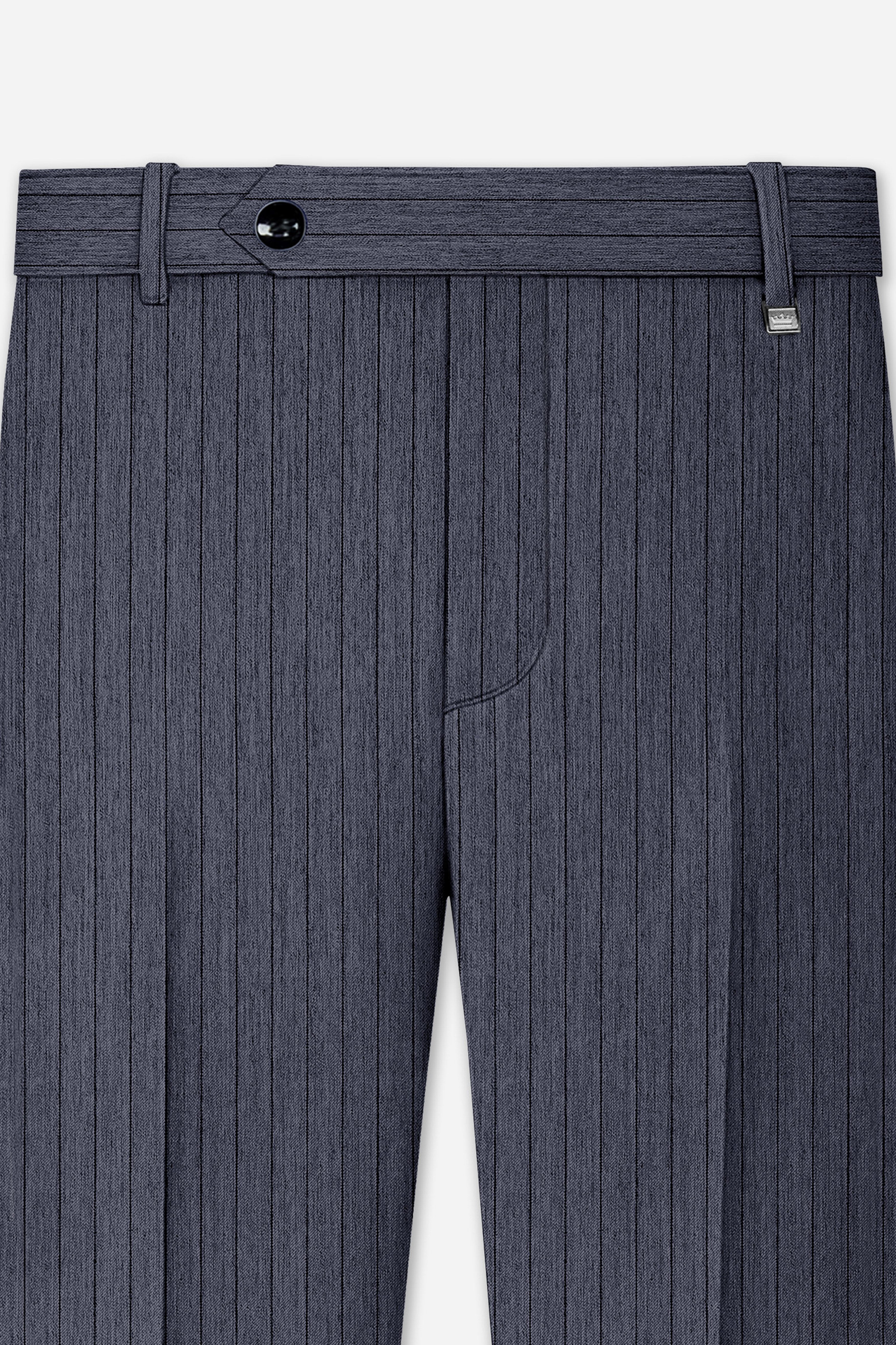 Azurion-Ninja Blue Pin Striped Wool Rich Cross Placket Bandhgala Slight Stretch Suit