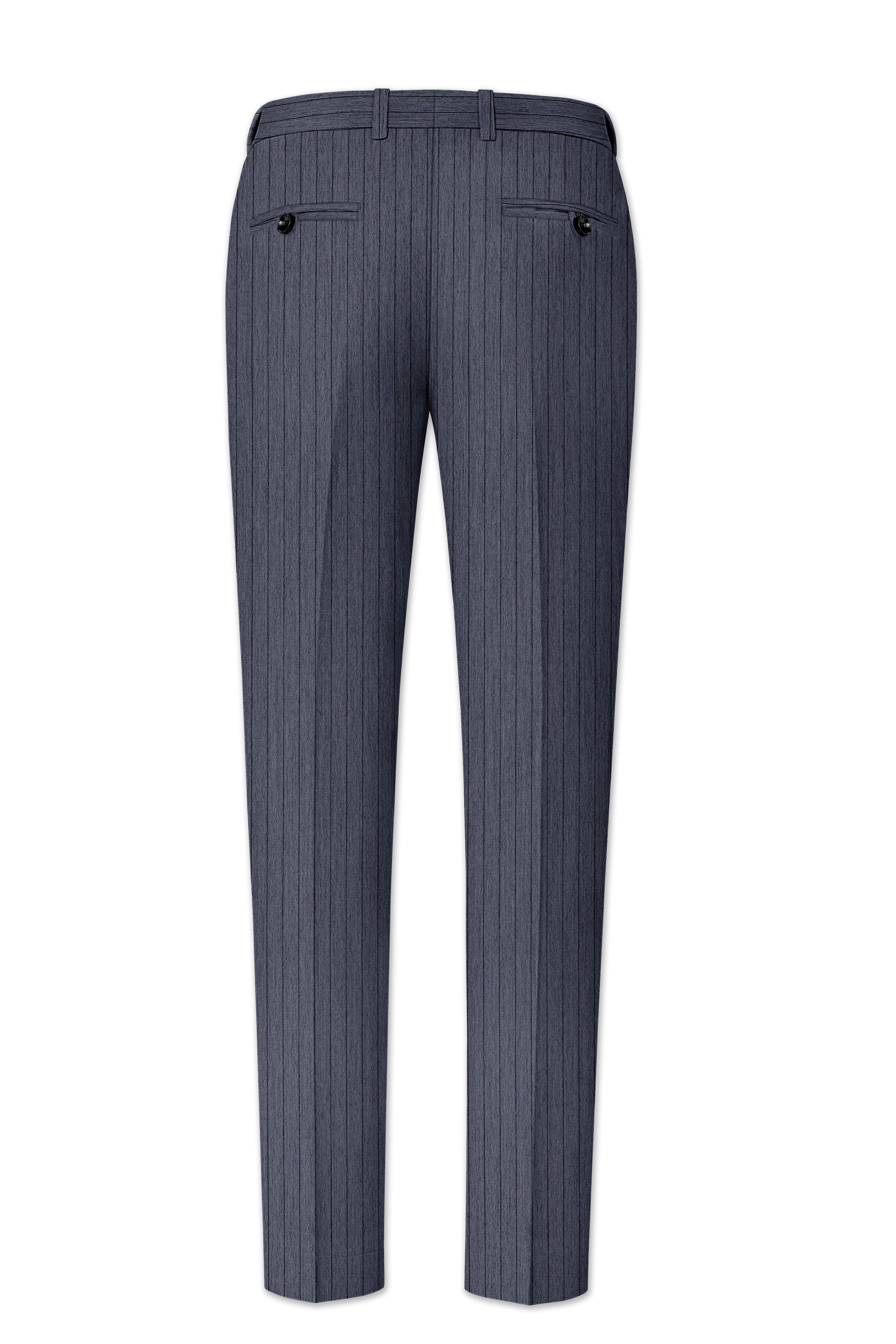 Azurion-Ninja Blue Pin Striped Wool Rich Cross Placket Bandhgala Slight Stretch Suit
