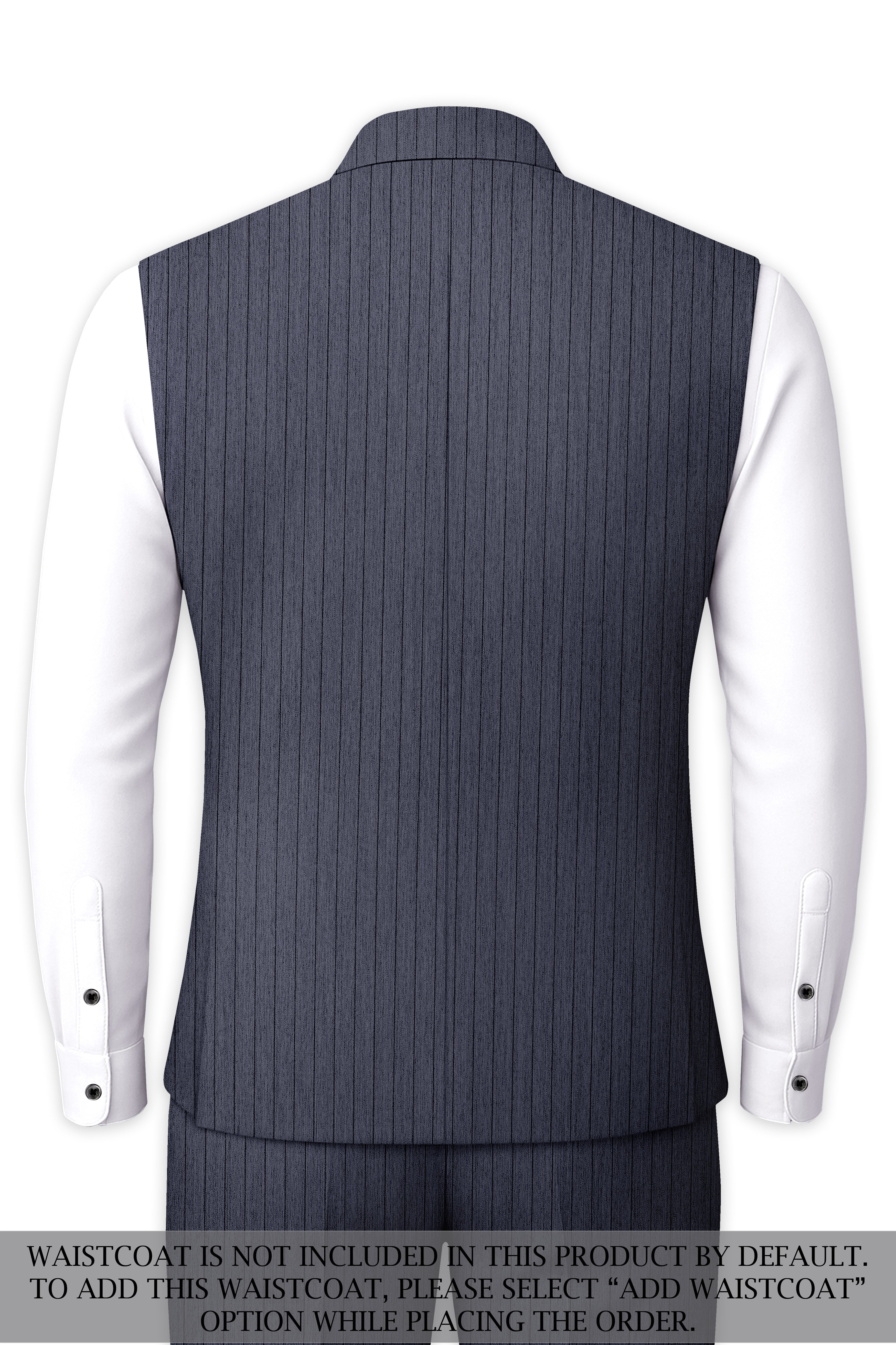 Azurion-Ninja Blue Pin Striped Wool Rich Cross Placket Bandhgala Slight Stretch Suit