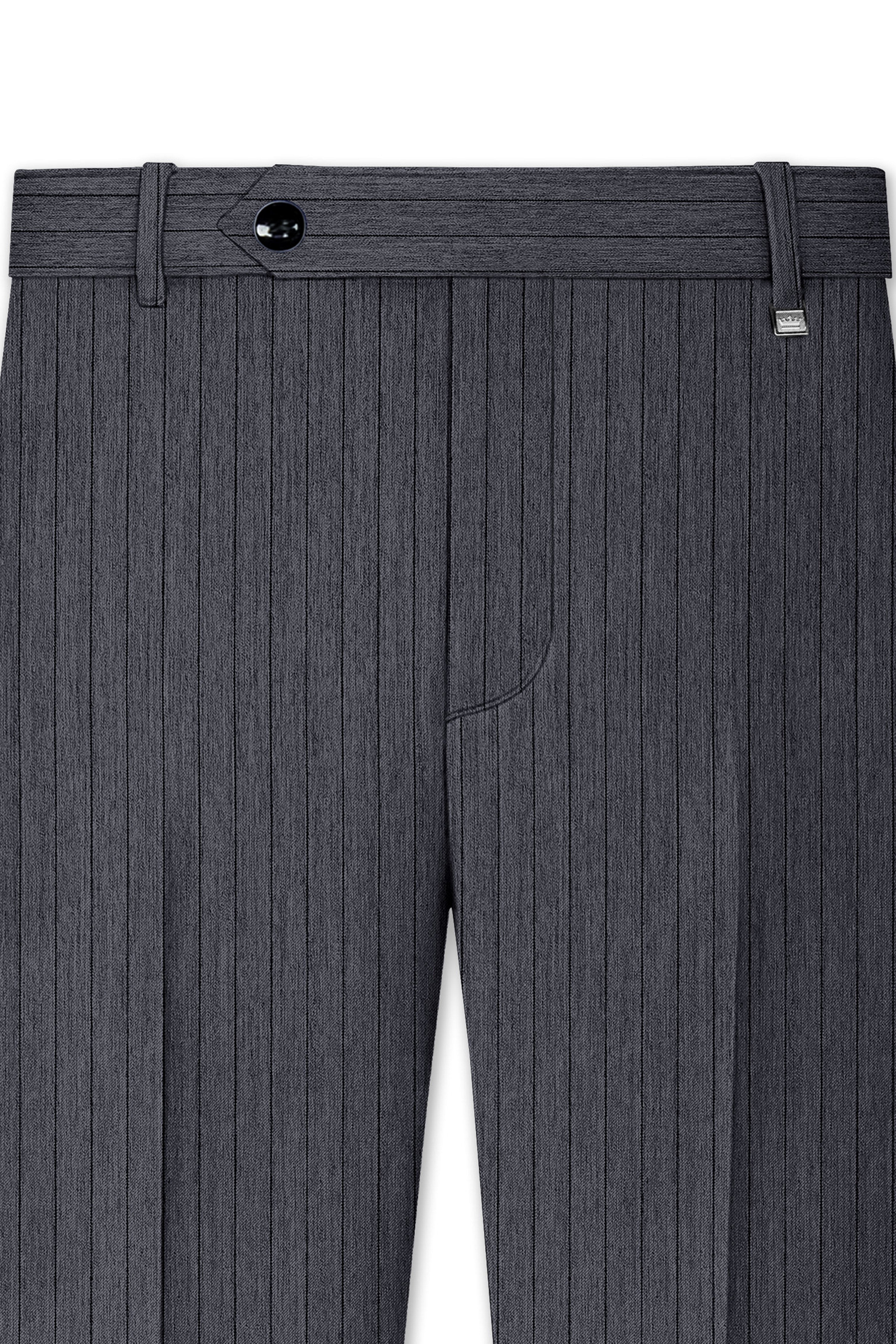 Noctaro-Vampire Gray Pin Striped Wool Rich Cross Placket Bandhgala Slight Stretch Suit