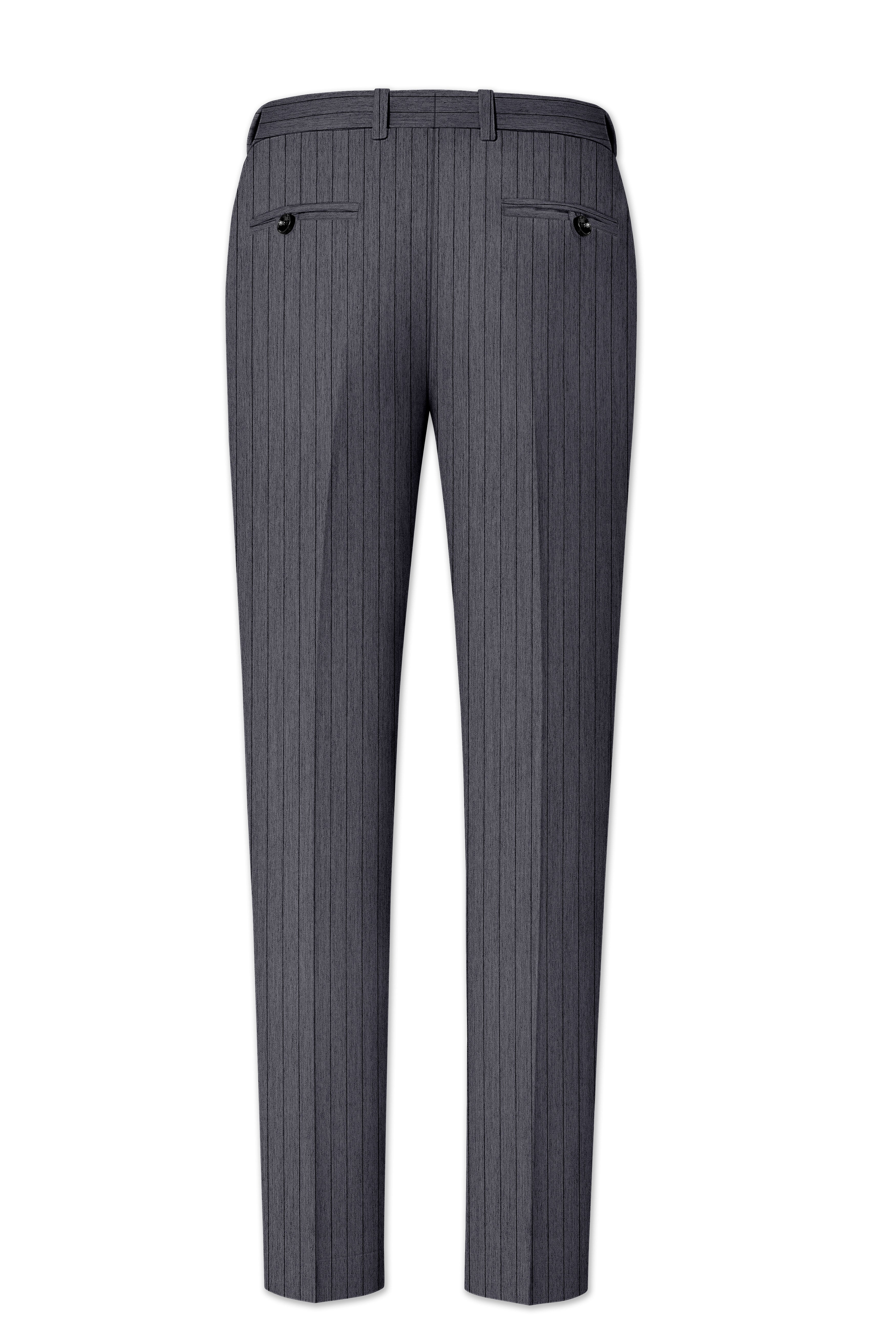 Noctaro-Vampire Gray Pin Striped Wool Rich Cross Placket Bandhgala Slight Stretch Suit