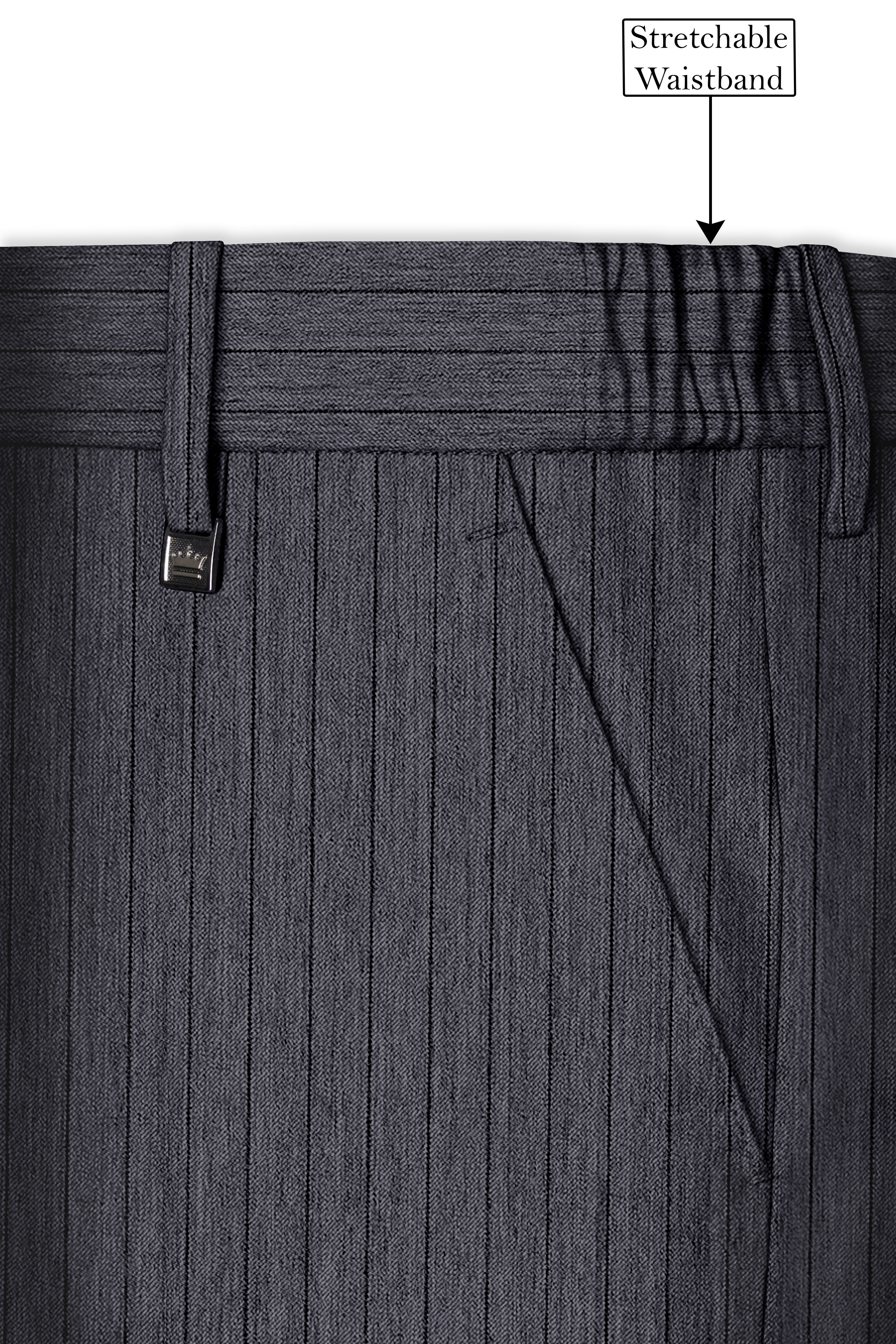 Noctaro-Vampire Gray Pin Striped Wool Rich Cross Placket Bandhgala Slight Stretch Suit