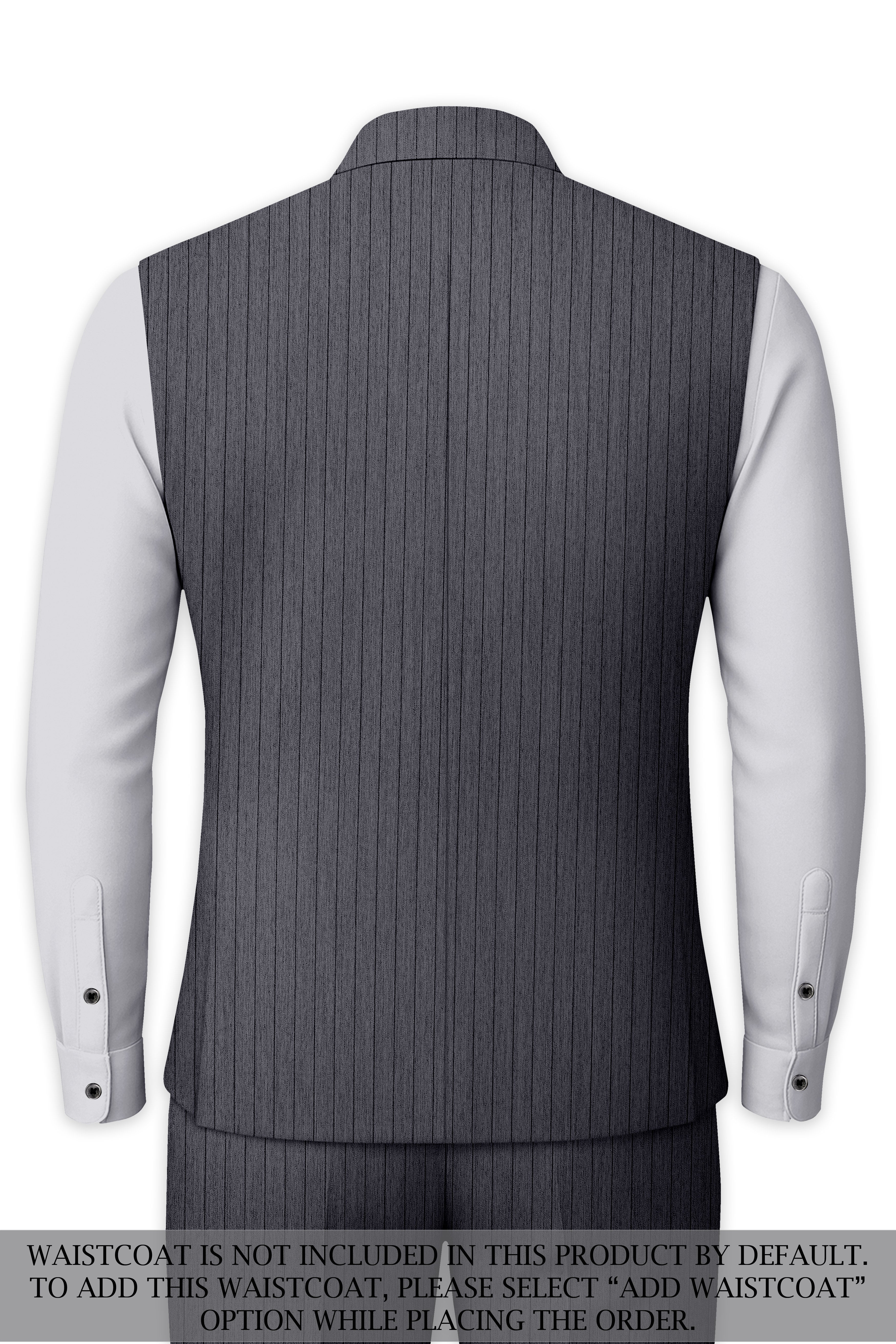 Noctaro-Vampire Gray Pin Striped Wool Rich Cross Placket Bandhgala Slight Stretch Suit