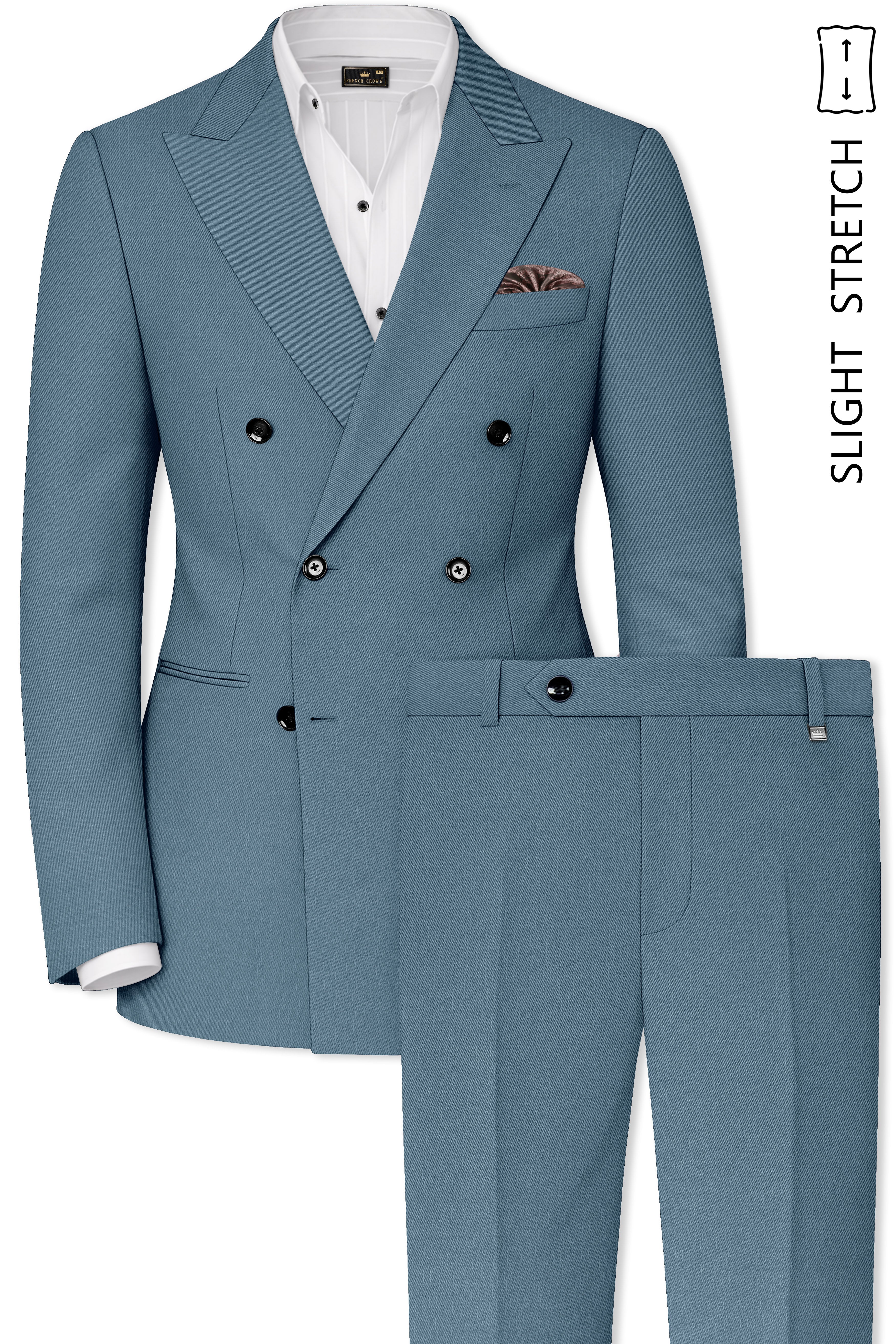 Sapphire-Fiord Blue Wool Rich Slight Stretch Double Breasted Suit