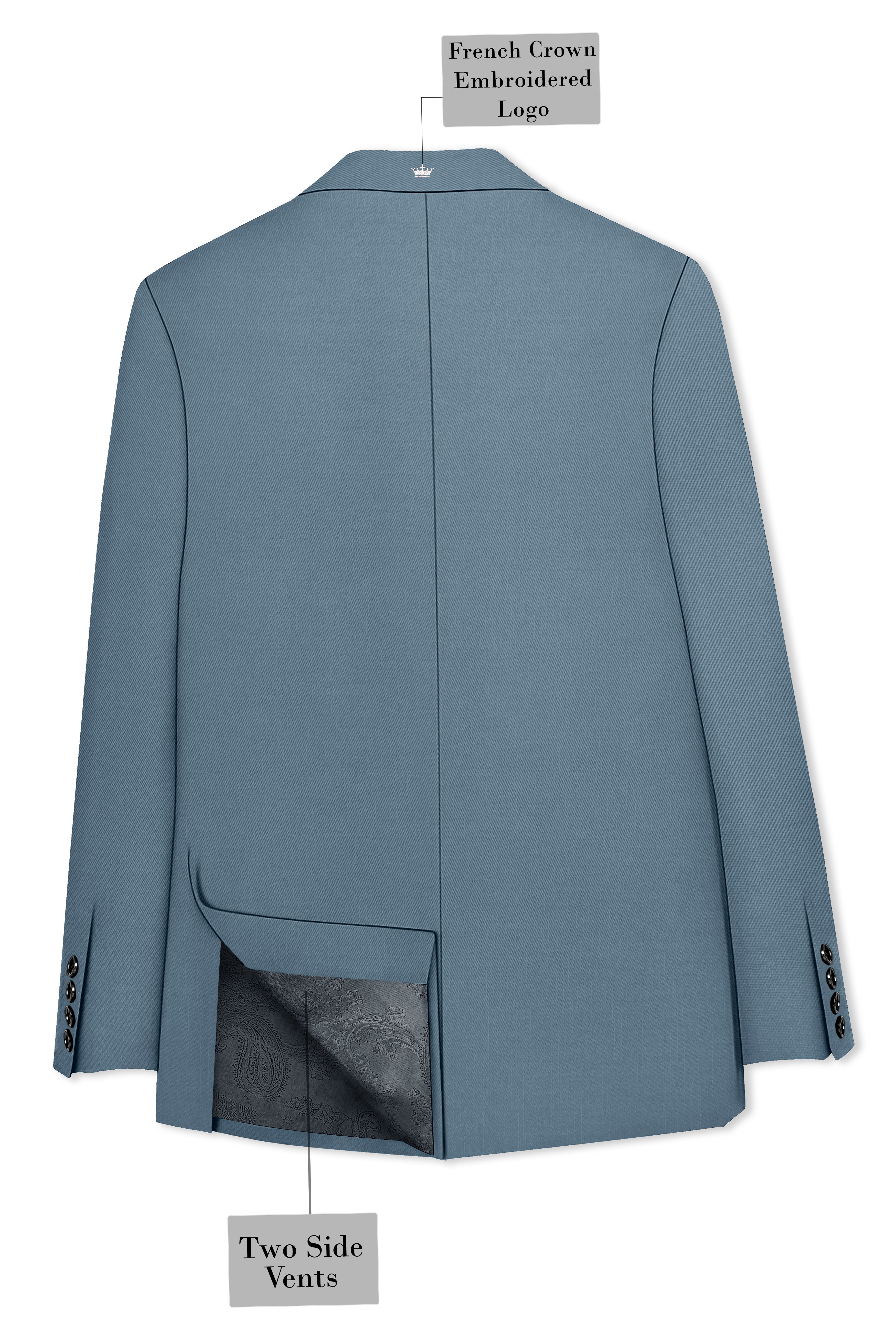 Sapphire-Fiord Blue Wool Rich Slight Stretch Double Breasted Suit