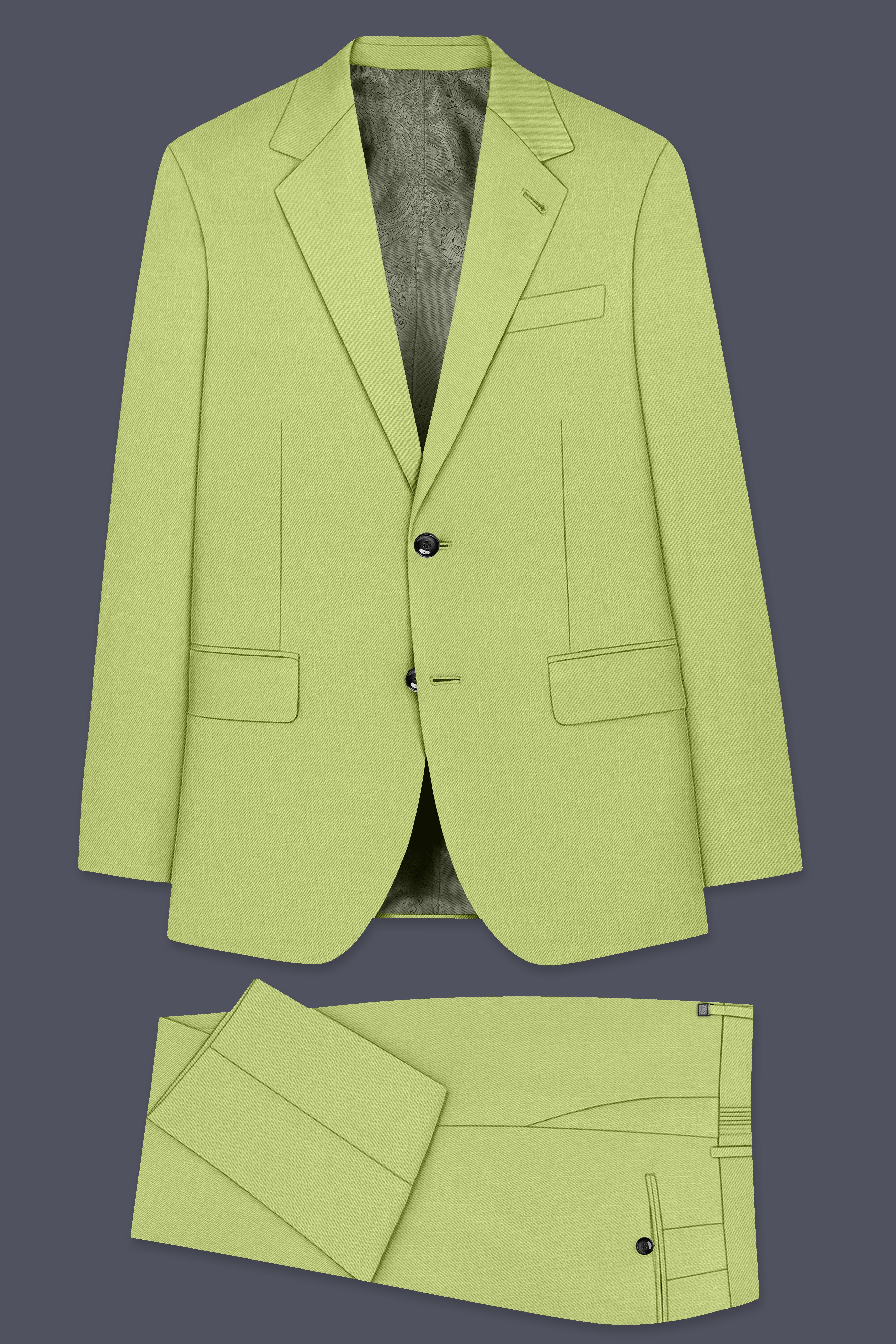 Ochre-Tan Green Wool Rich Slight Stretch Single Breasted Suit