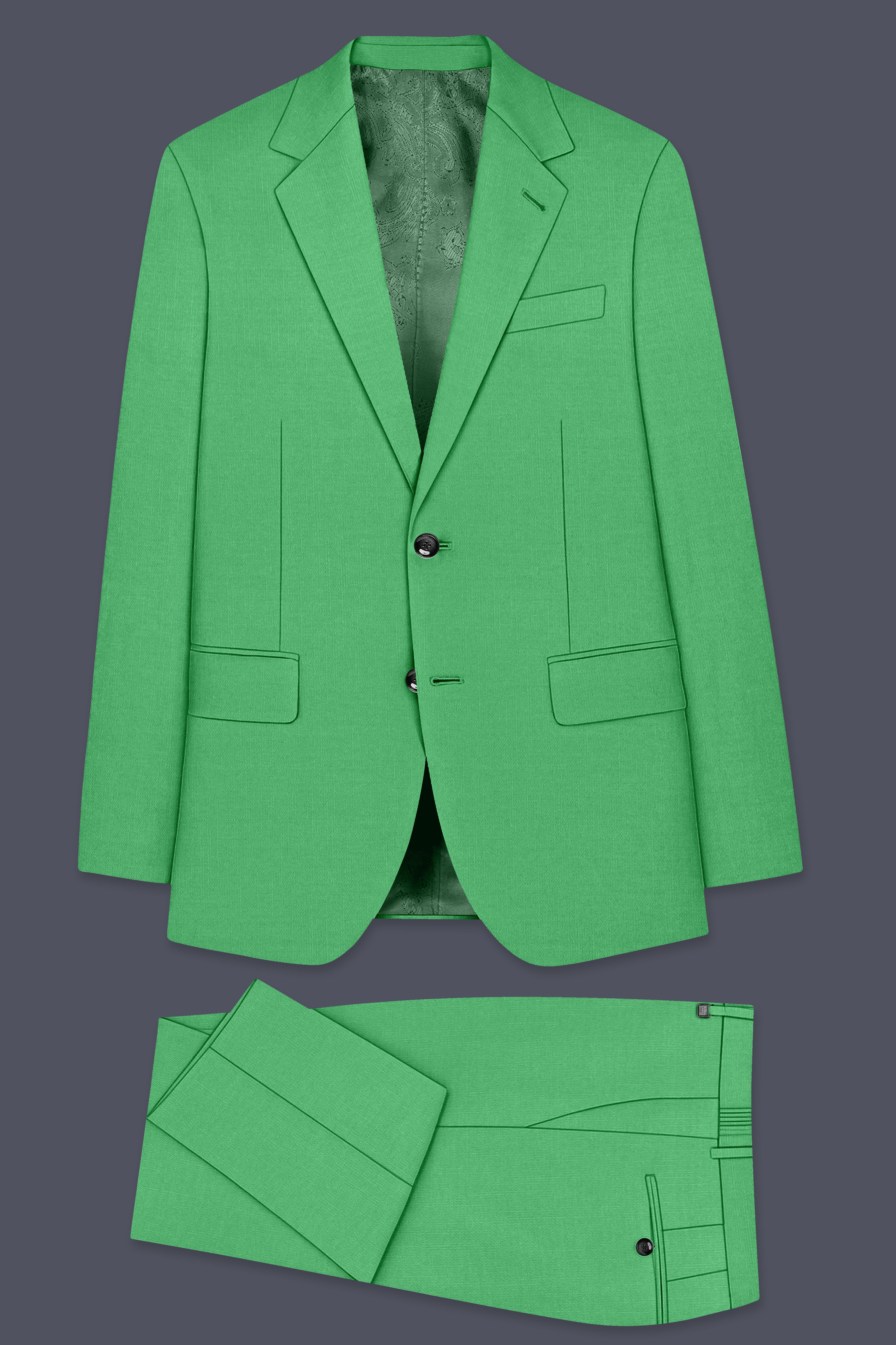 Baron-Chateau Green Wool Rich Slight Stretch Single Breasted Suit