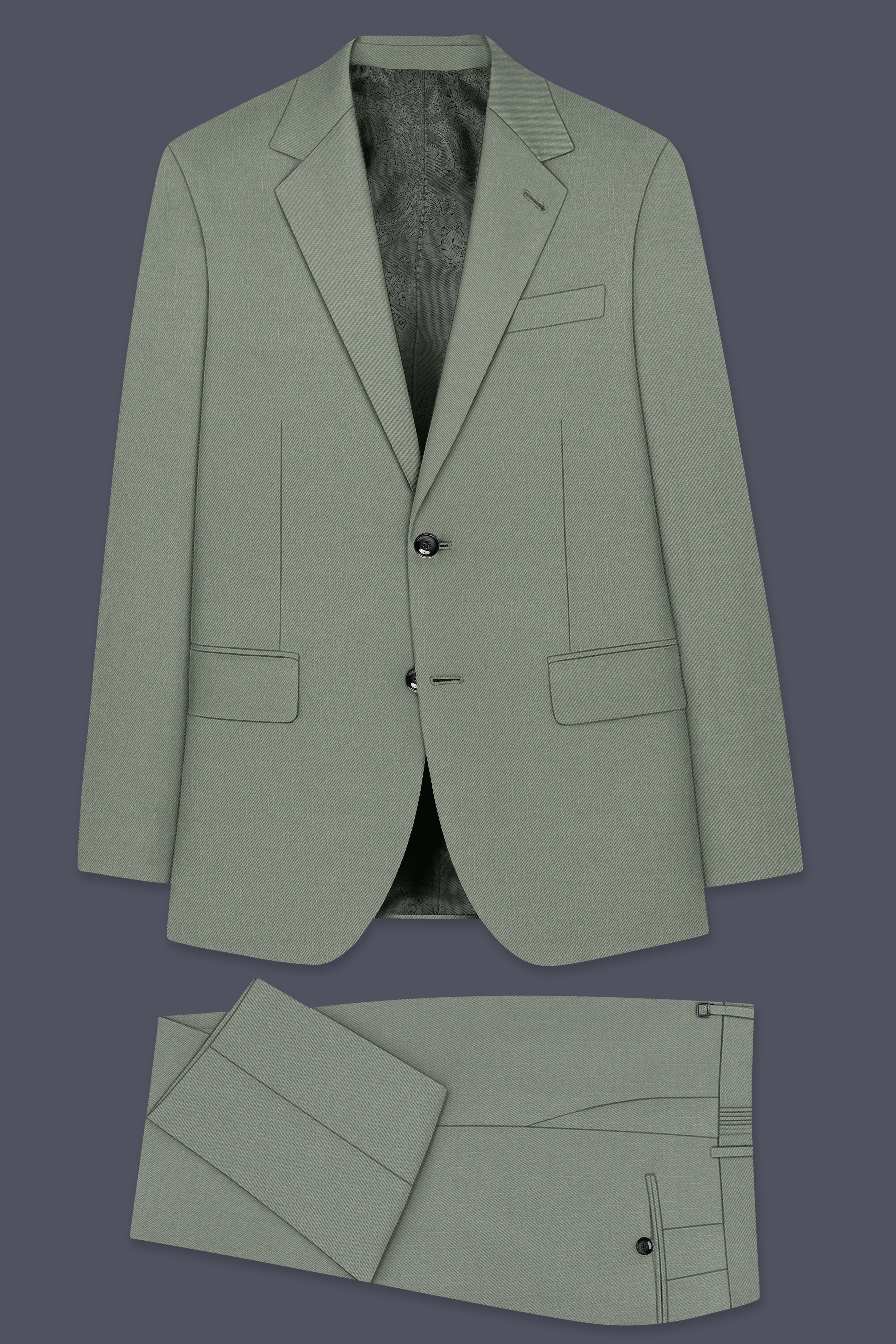 Sage-Smokey Green Wool Rich Slight Stretch Single Breasted Suit