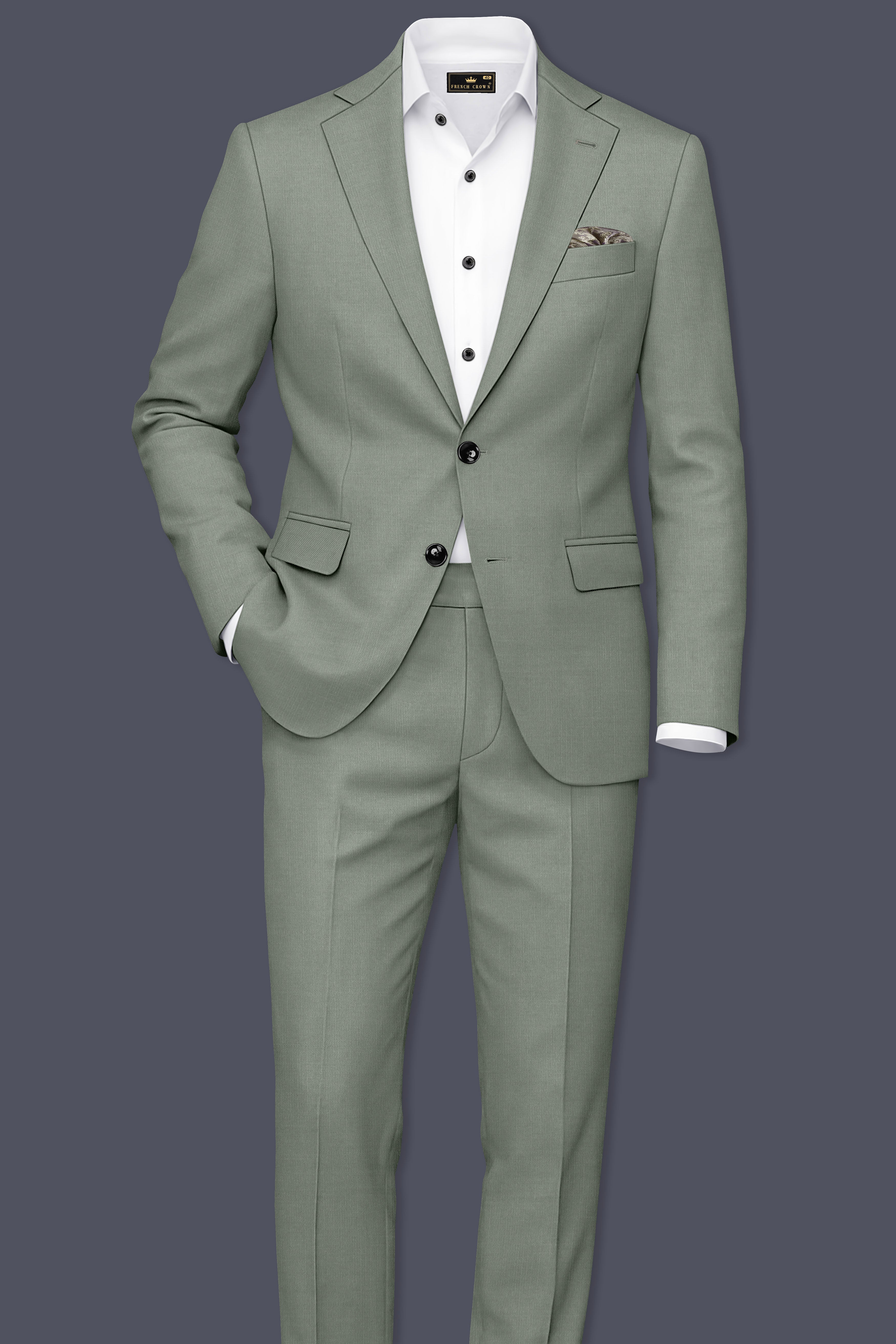 Sage-Smokey Green Wool Rich Slight Stretch Single Breasted Suit