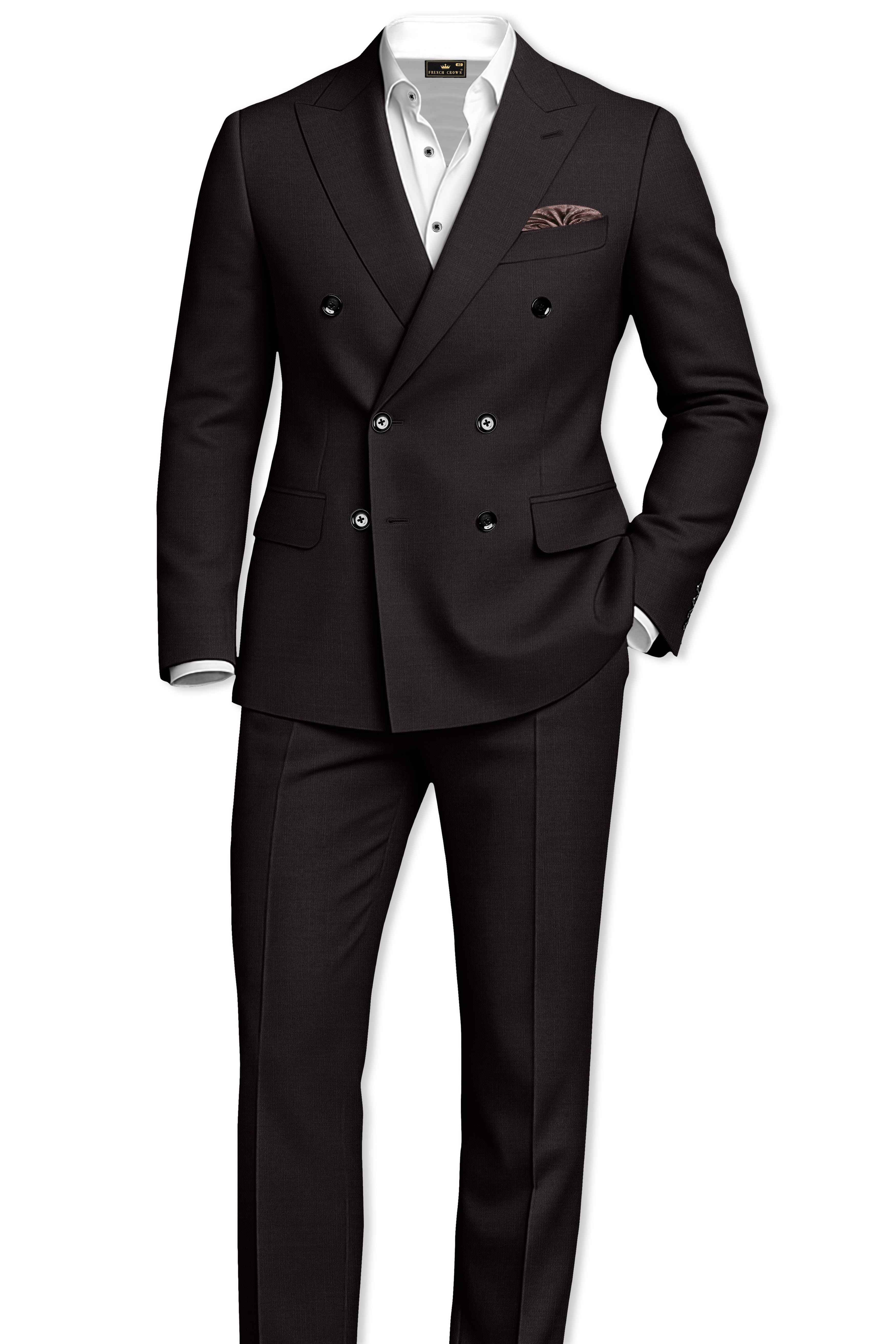 Umbero-Eclipse Brown Wool Rich Slight Stretch Double Breasted Suit