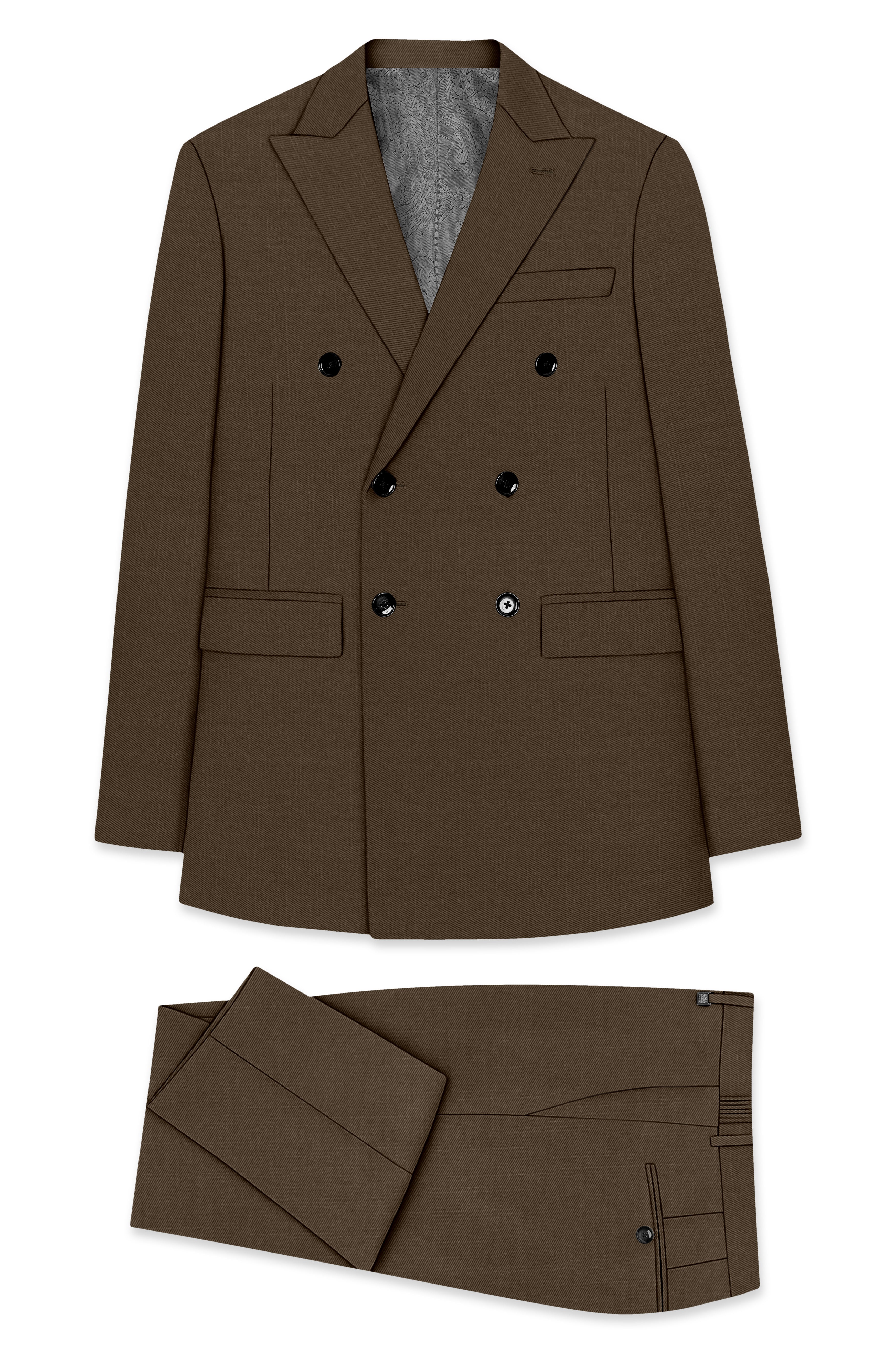 Terrano-Mocha Brown Wool Rich Slight Stretch Double Breasted Suit