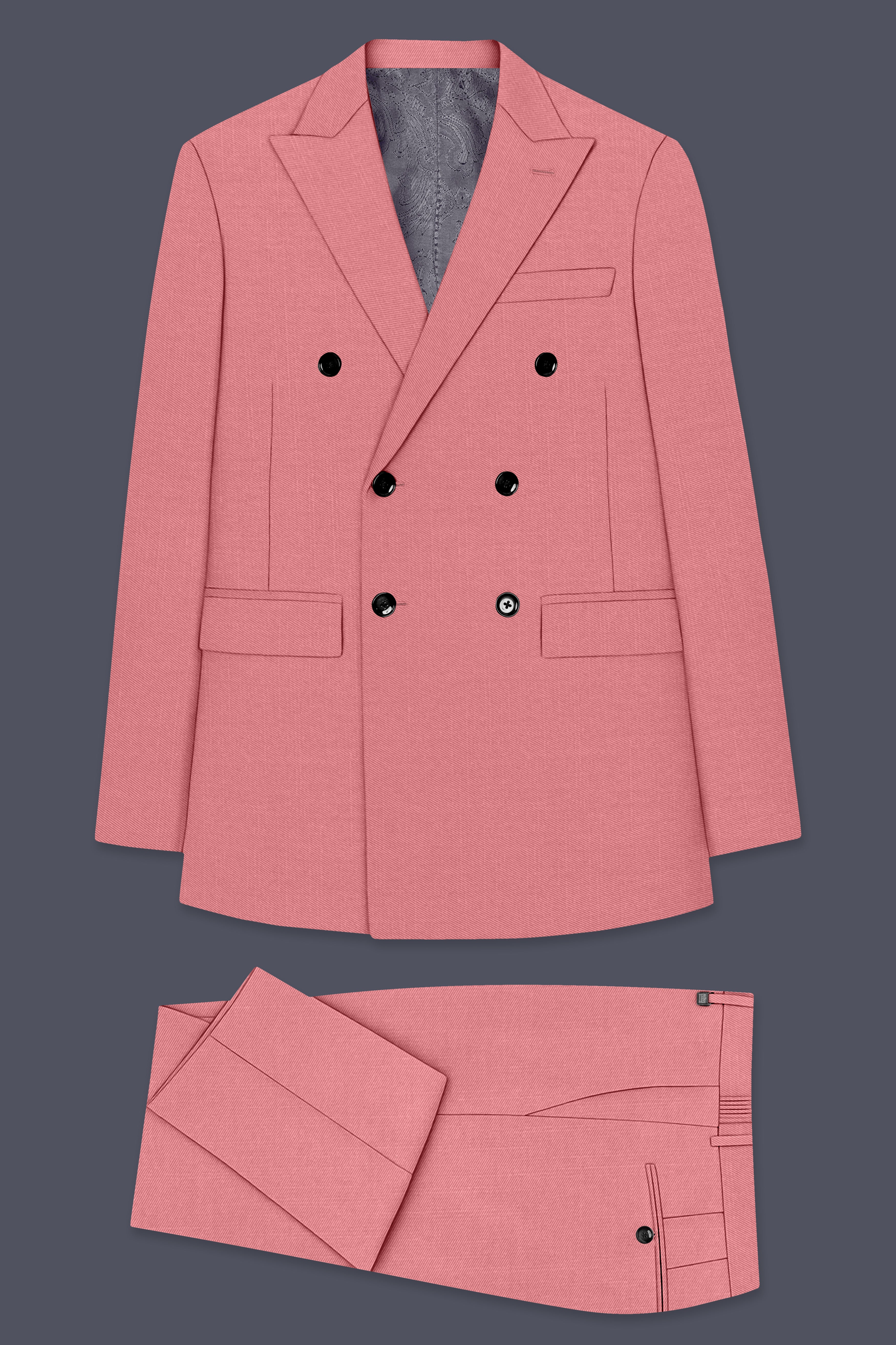 Solaro-Coral Orange Wool Rich Slight Stretch Double Breasted Suit