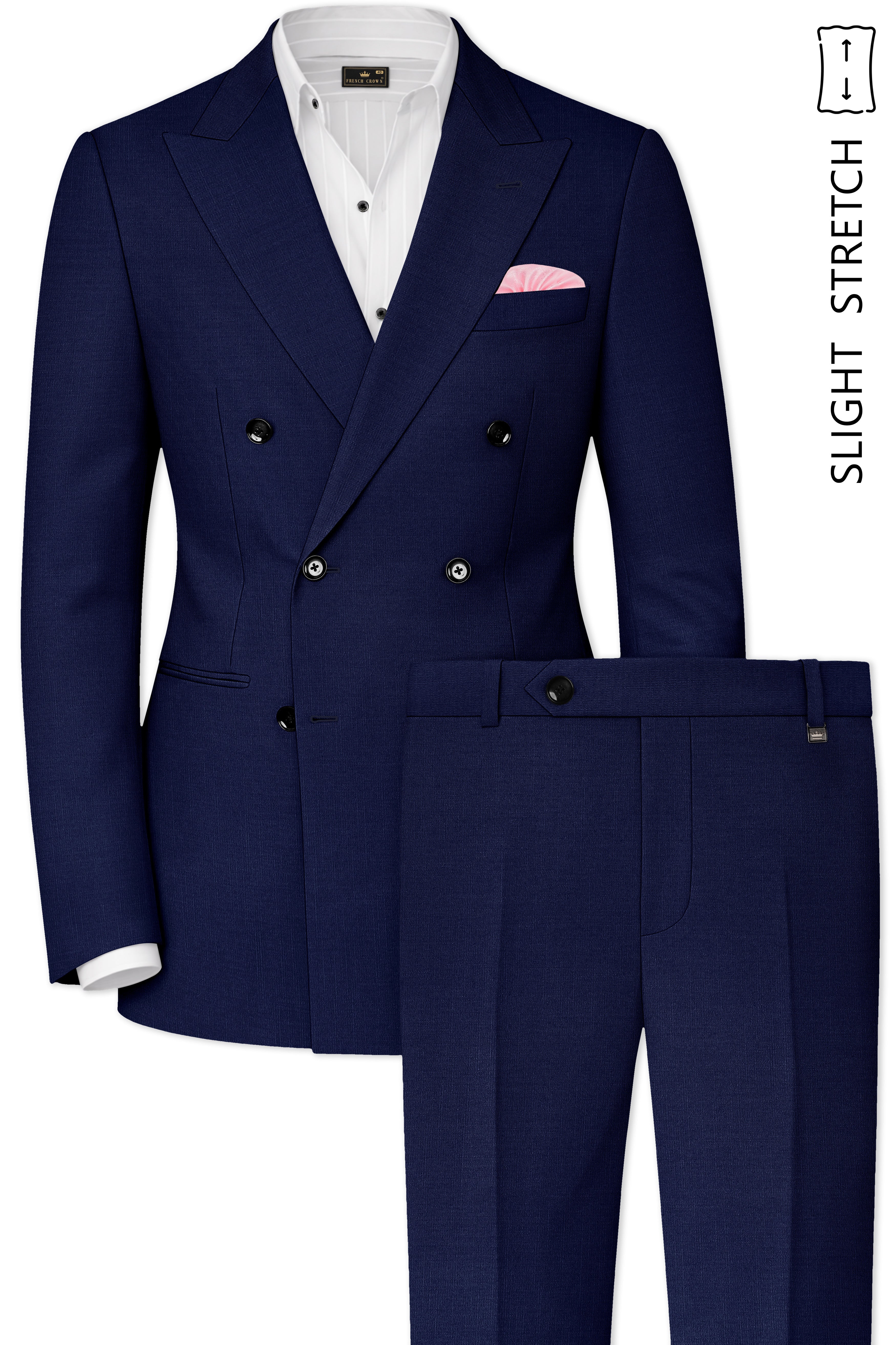 Obsidio-Ebony Navy Blue Solid Premium Wool Rich Double Breasted