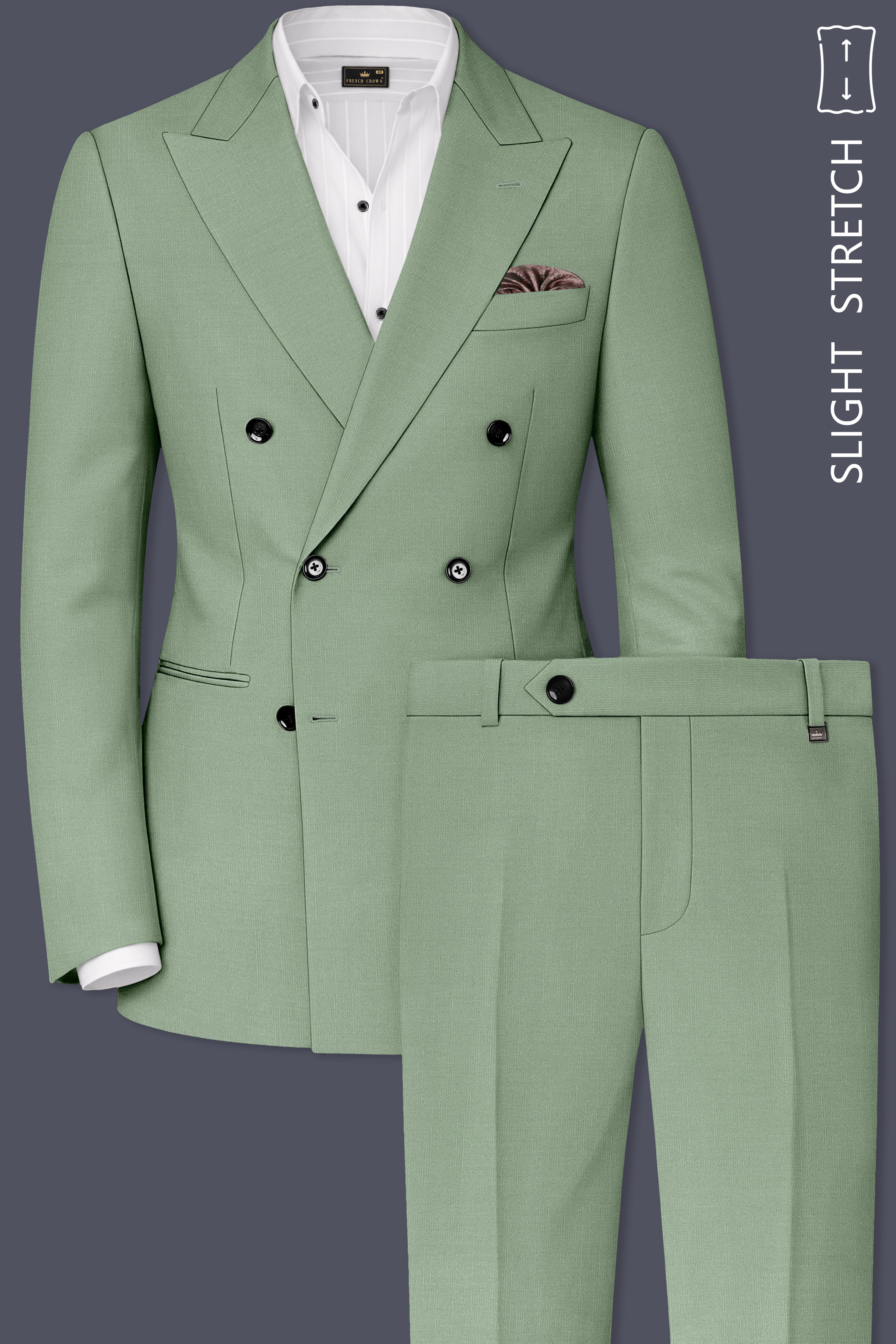 Basil-Spanish Green Wool Rich Slight Stretch Double Breasted Suit
