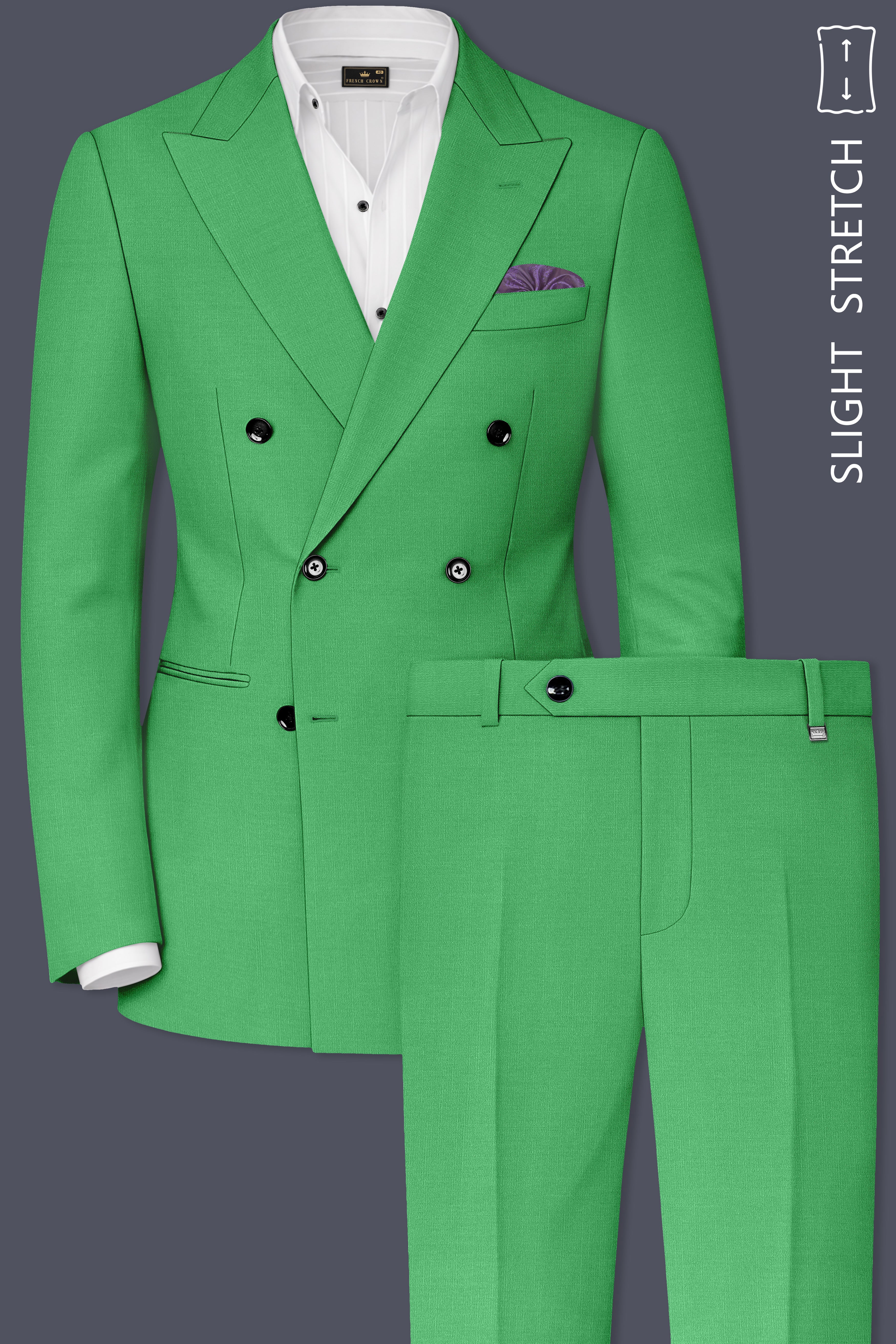 Baron-Chateau Green Wool Rich Slight Stretch Double Breasted Suit