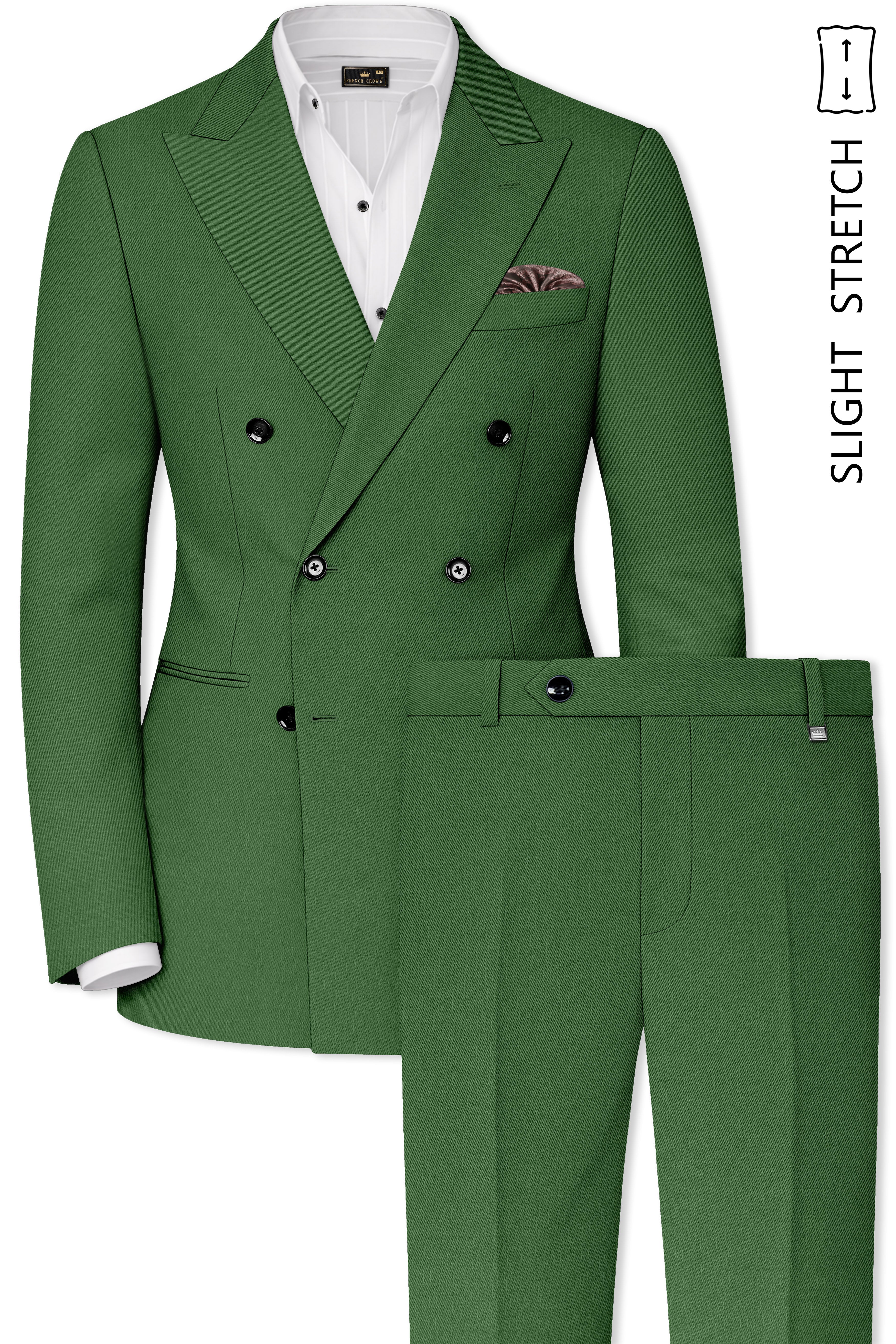 Viridian-Forest Green Solid Premium Wool Rich Double Breasted