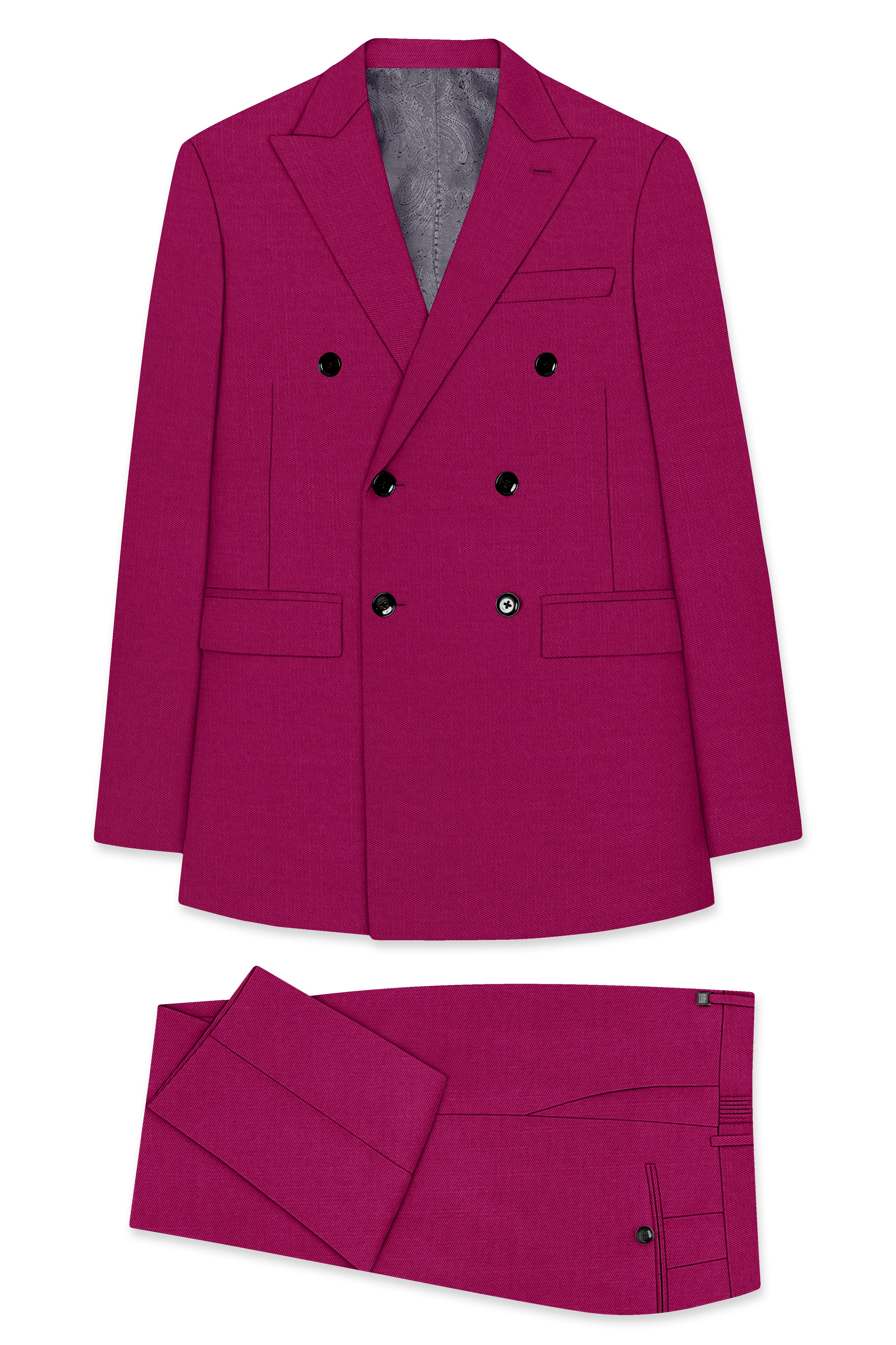 Orchid-Mulberry Pink Wool Rich Slight Stretch Double Breasted Suit